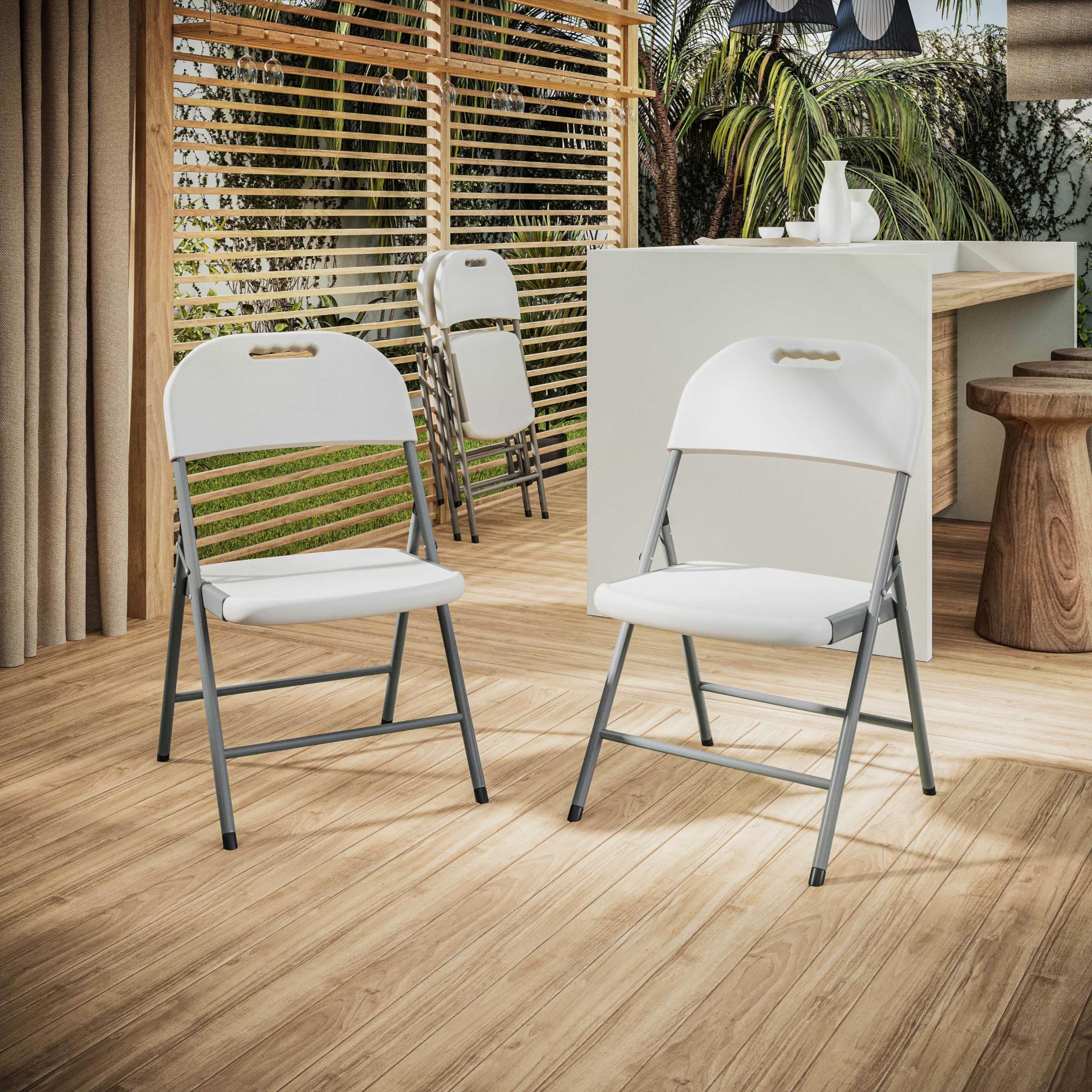 Premium Comfort Granite White Folding Chairs - Ergonomic & Durable Stackable Chairs for Home, Office, Wedding, Party, Camping - Set of 4 Indoor Outdoor Use