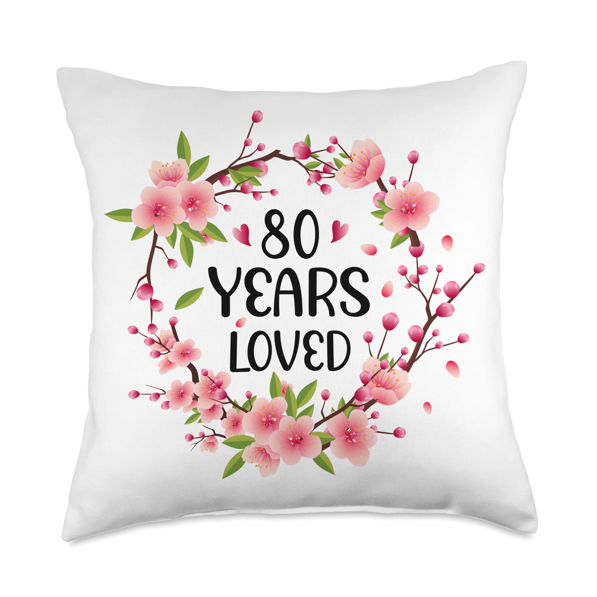 80th Birthday Gifts for Women and Men - Floral 80 Years Loved Throw Pillow, 18x18, Multicolor - Perfect for Home Decor, Party Favors, and Anniversary Celebrations