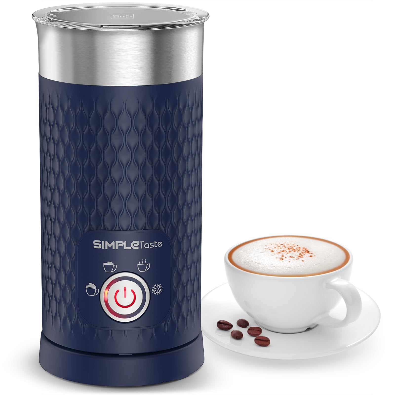 SIMPLETASTE 4-in-1 Electric Milk Frother & Steamer - Automatic Hot & Cold Foam Maker for Latte, Cappuccino, Macchiato - Perfect for Home Coffee Bars & Office Use