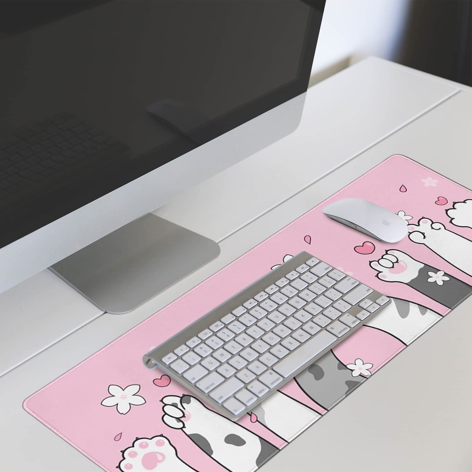 Cute Cat Paw Gaming Mouse Pad - Extra Large Pink Sakura Cherry Blossom Design (31.5