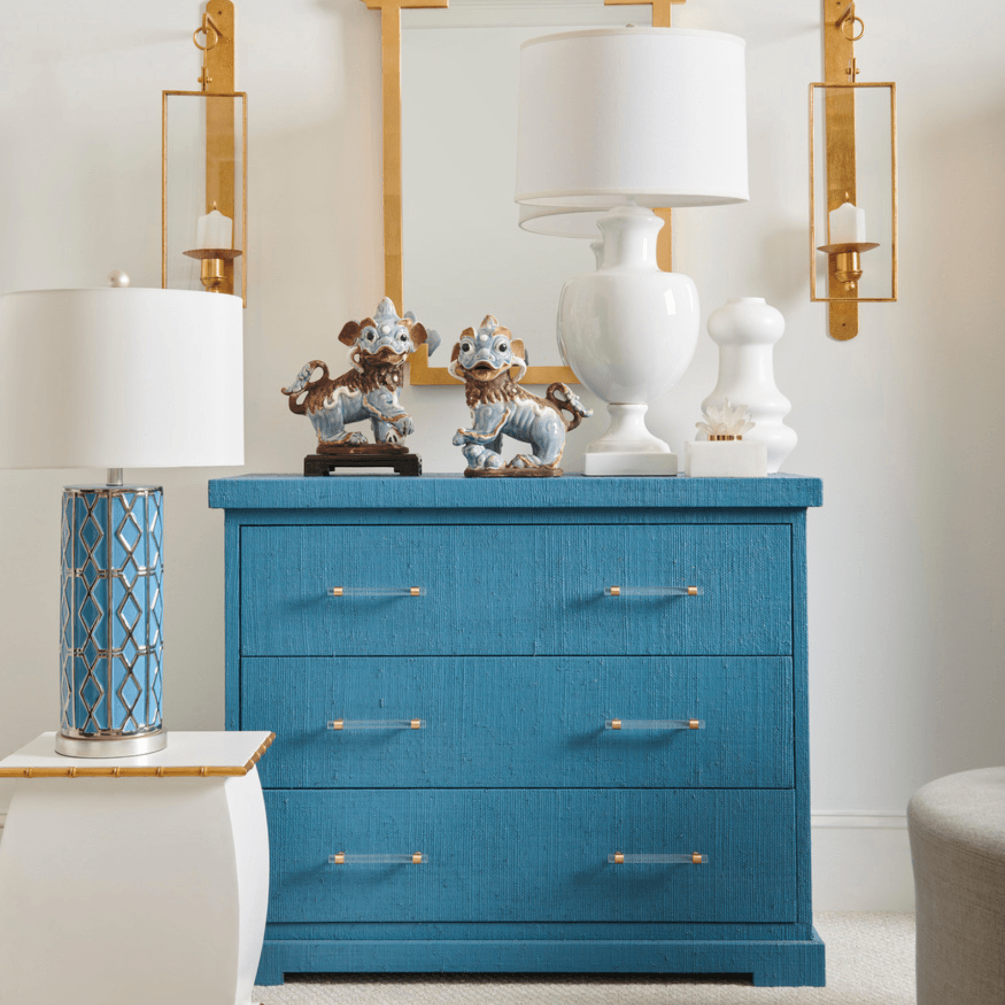 Blue Raffia Woven Storage Chest - Natural Wicker Basket with Lid for Bedroom, Living Room & Nursery Organization | Stylish Home Decor & Storage Solution