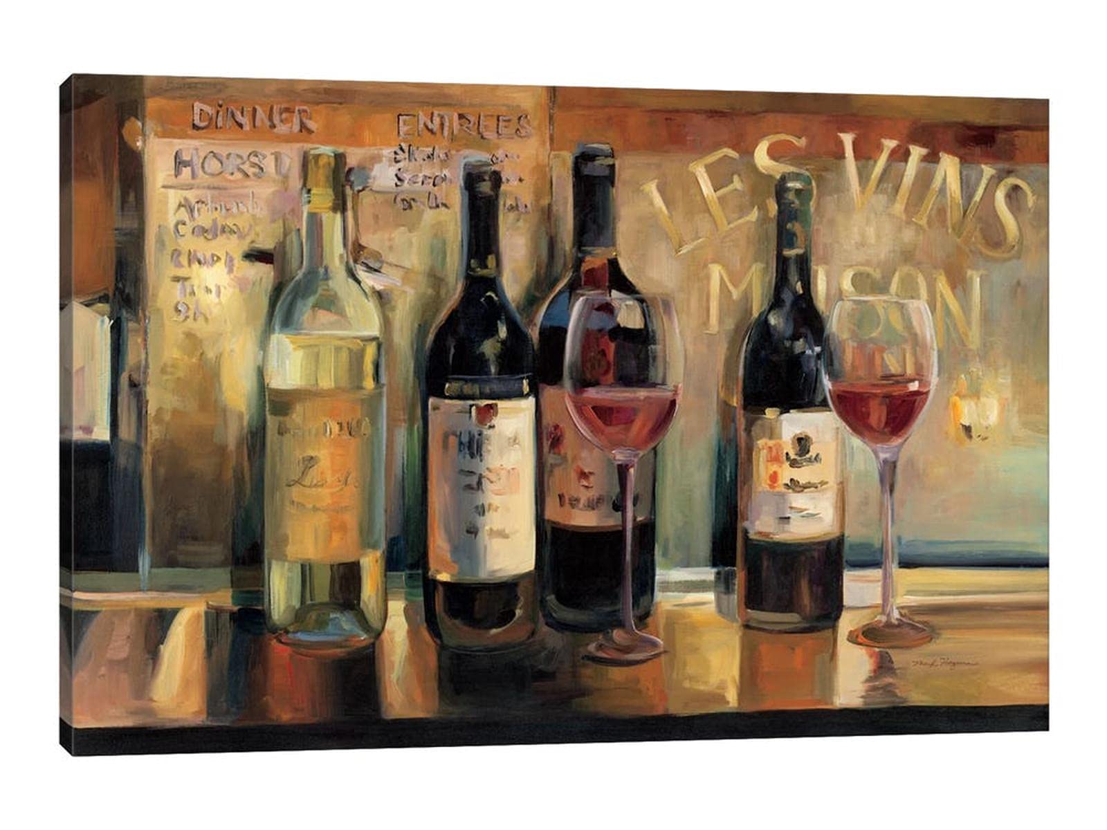 Vintage Wine & Cups Wall Art Painting Set - 28x40 Inches Kitchen Dining Room Decor, Bar & Home Wall Decor for Wine Lovers - Perfect for Farmhouse, Rustic & Vintage Style Kitchens