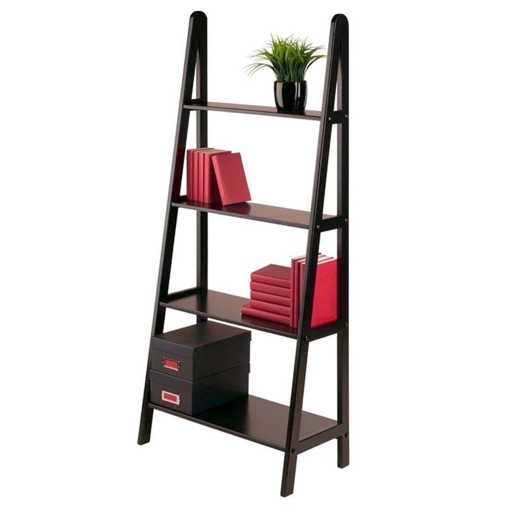Pemberly Row 4-Tier A-Frame Solid Wood Bookshelf - Espresso Finish for Living Room, Office, or Library Storage
