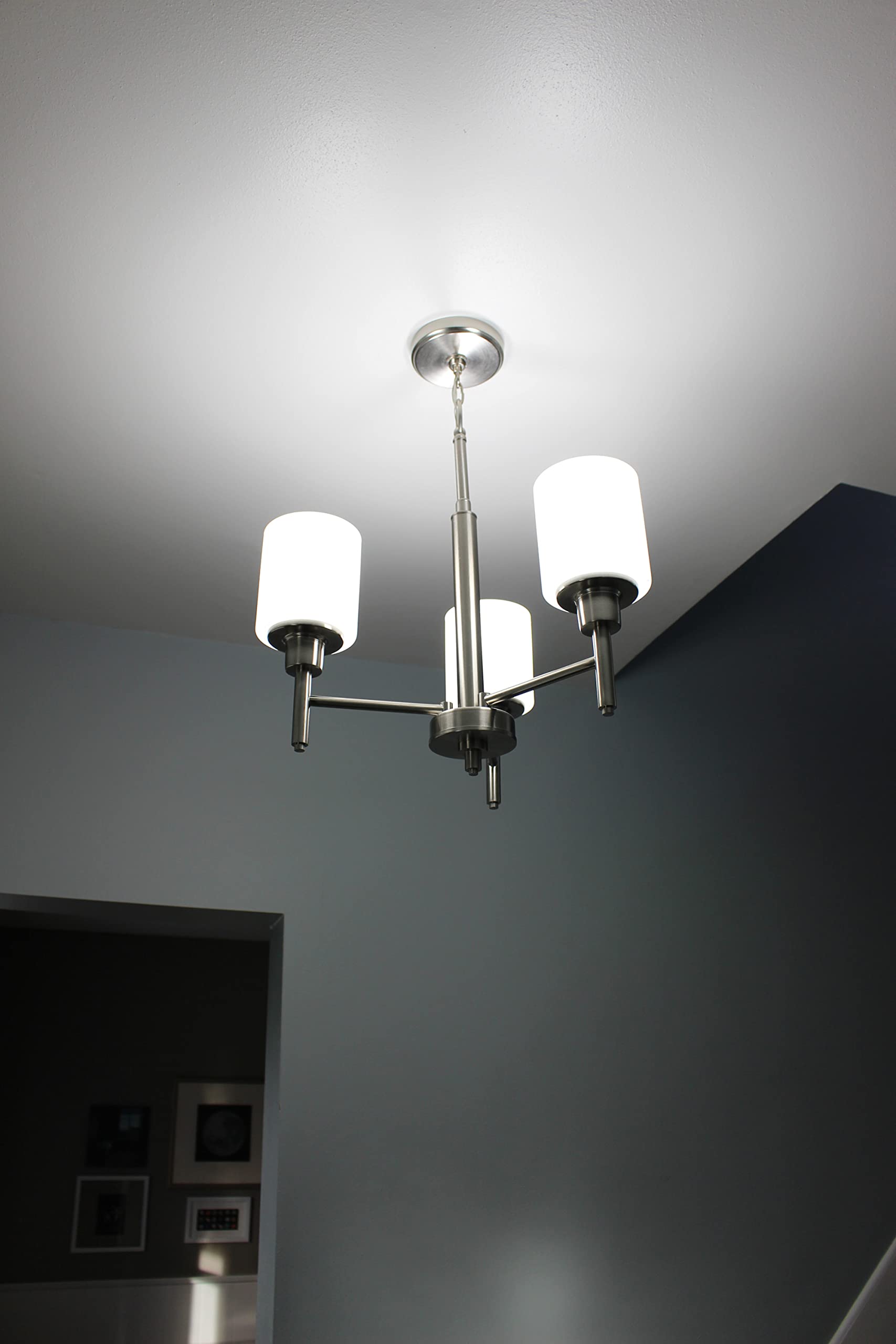 Design House Aubrey 3-Light Chandelier with Dimmable Satin Nickel Finish & Frosted Glass Shades - Perfect for Dining Room, Foyer, Kitchen Lighting | Elegant Ceiling Fixture for Home Decor