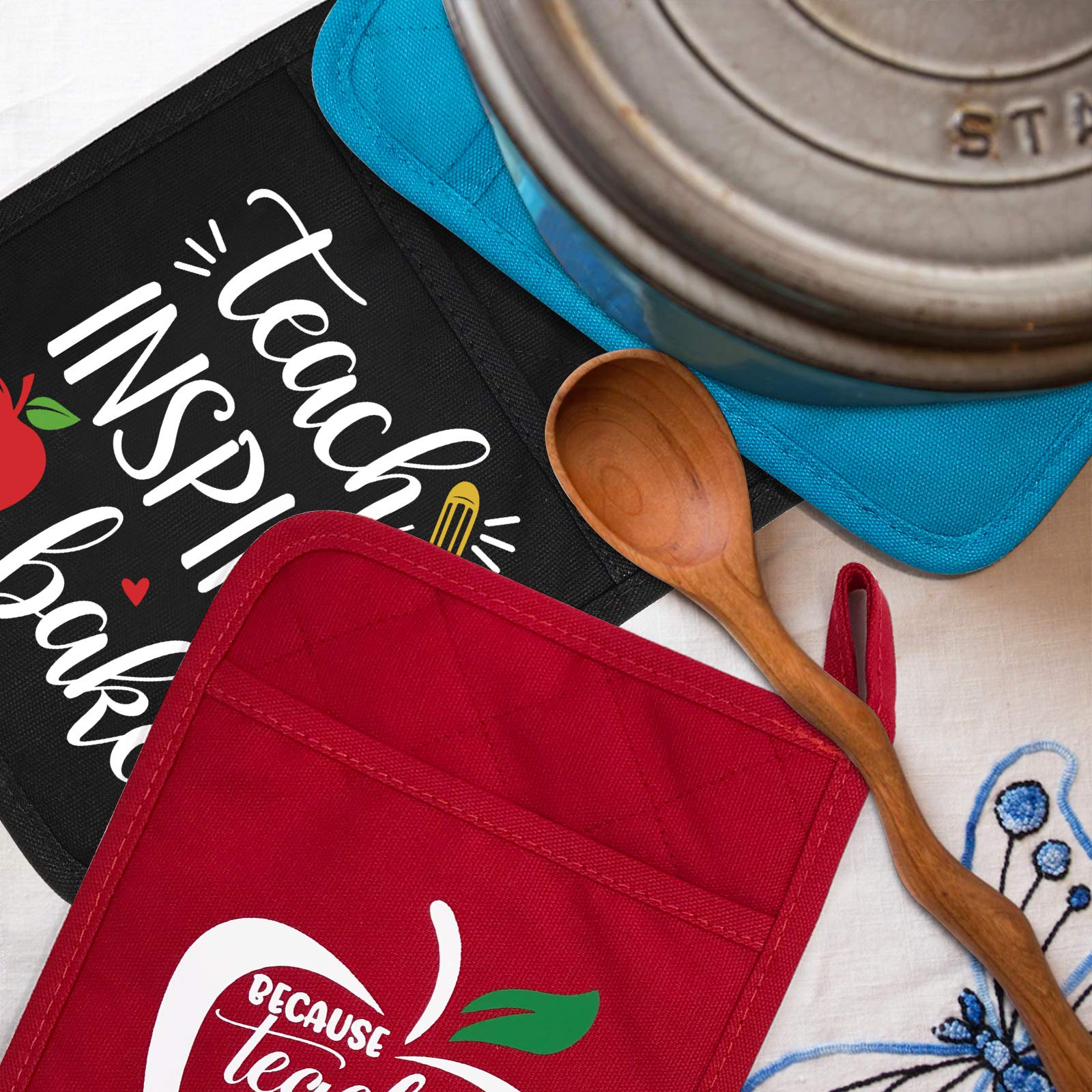 Funny Teacher Appreciation Gifts for Women - Heat Resistant Oven Mitts with Hand Pocket & Hanging Loop - End of Year, Christmas Teacher Gifts - Perfect for Classroom, Kitchen & Holiday Cooking