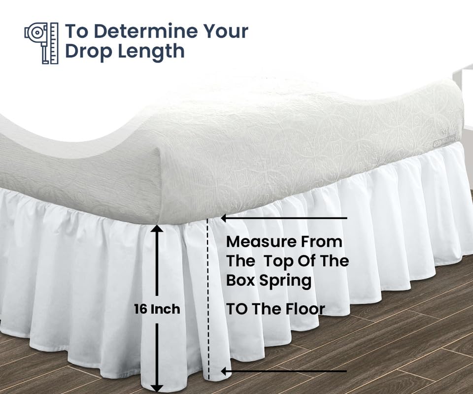 SGI Bedding 16 Inch Ruffled Bed Skirt - Premium Microfiber Dust Ruffle with Extra Storage Space | Fade, Wrinkle & Static Resistant | California King Size, White | Perfect for Master Bedroom, Guest Room & Home Decor