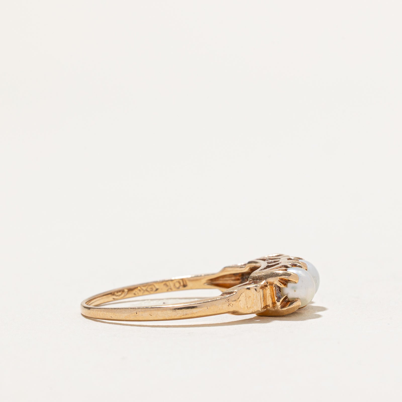 Three Stone Pearl Ring - Size 6.75 | Elegant Pearl Jewelry for Women | Perfect for Weddings, Anniversaries & Special Occasions