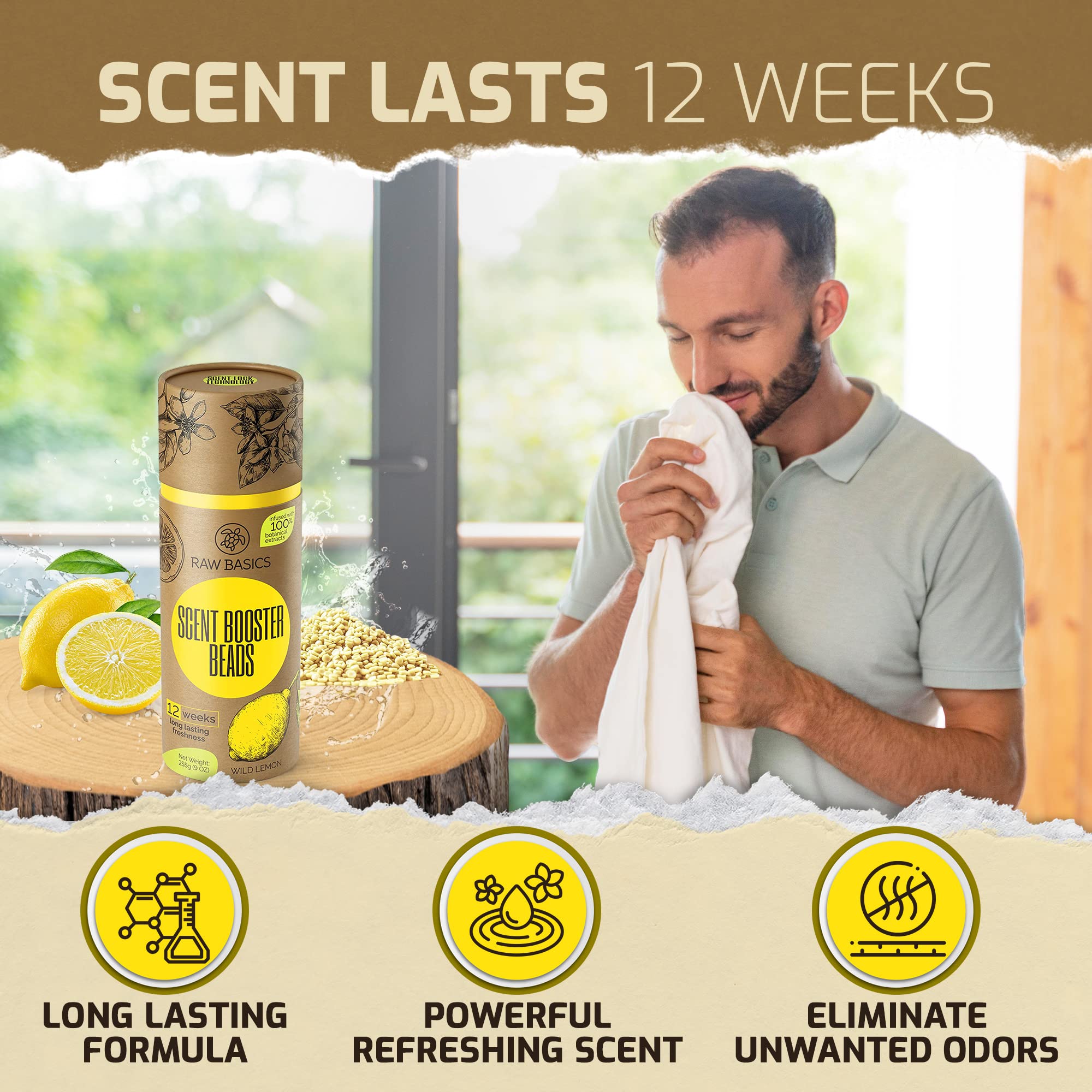 Wild Lemon Scent Boosters for Washer - Bulk Laundry Booster Beads & Fabric Deodorizer - In-Wash Odor Eliminator Pods for Fresh Clothes | Long-Lasting Fragrance for Laundry, Towels & Bedding