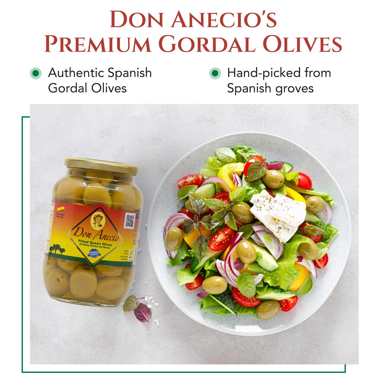 Don Anecio Premium Pitted Queen Green Olives - 29.5 Oz Jar, Gourmet Spanish Gordal Olives, Hand-Picked Jumbo Size, Authentic Mediterranean Delight - Perfect for Salads, Charcuterie Boards & Tapas