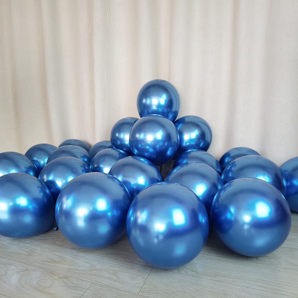 ANAHAT 12 Inch Metallic Blue Balloons - 100 Pack Thick Latex Chrome Balloons for Birthday, Wedding, Engagement, Anniversary, Christmas, Festival, Picnic & Party Decorations - Perfect for Indoor and Outdoor Celebrations