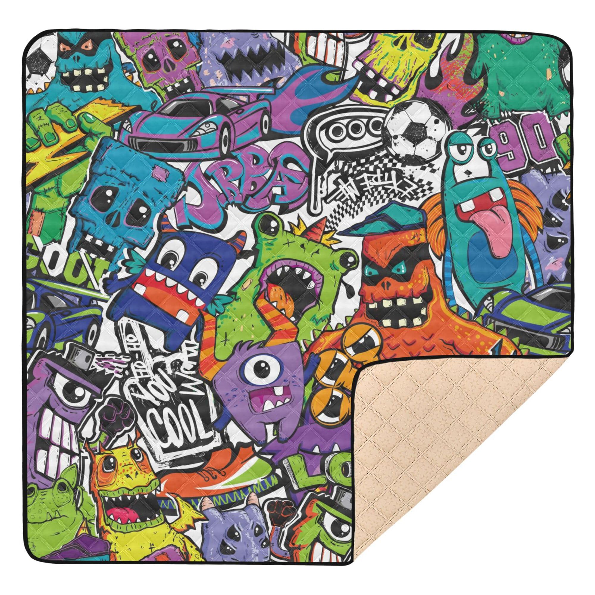 Large 50'' x 50'' Waterproof Baby Play Mat with Funny Monster Design - Non-Slip Crawling Mat for Infants & Toddlers - Indoor/Outdoor Use for Playtime, Tummy Time & Nursery Floor Protection