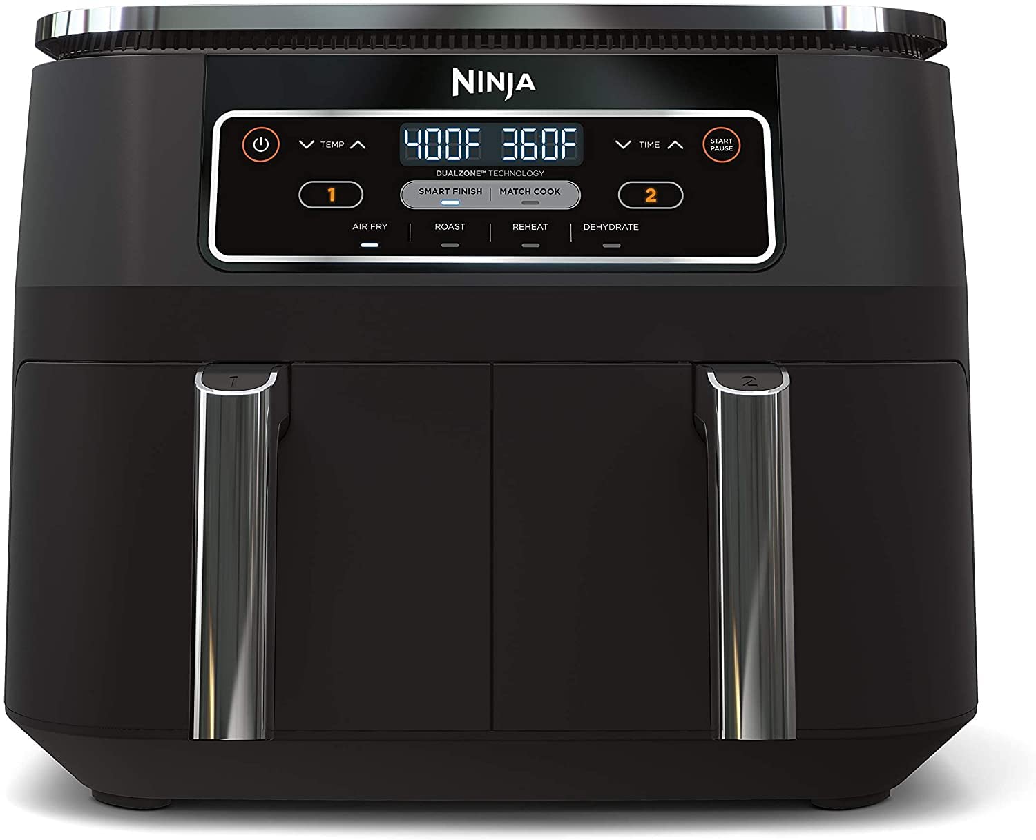 Ninja DZ100 Foodi 4-in-1 8-Quart 2-Basket Air Fryer with DualZone Technology - Certified Renewed (Black) | Perfect for Family Meals, Healthy Cooking & Quick Weeknight Dinners