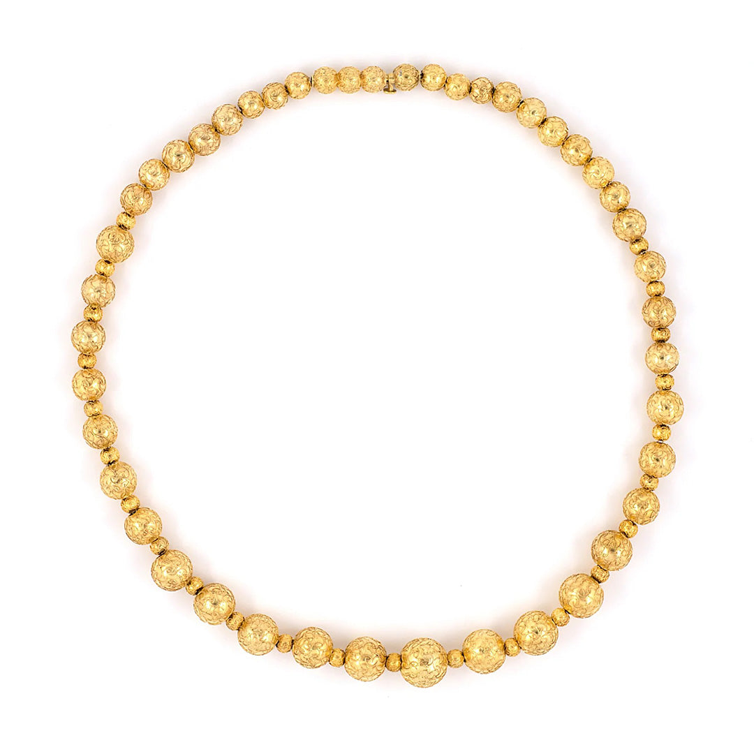 Victorian Etruscan Revival Graduated Bead Necklace - Antique Gold Jewelry for Women, Vintage Statement Necklace - Perfect for Weddings, Parties & Special Occasions