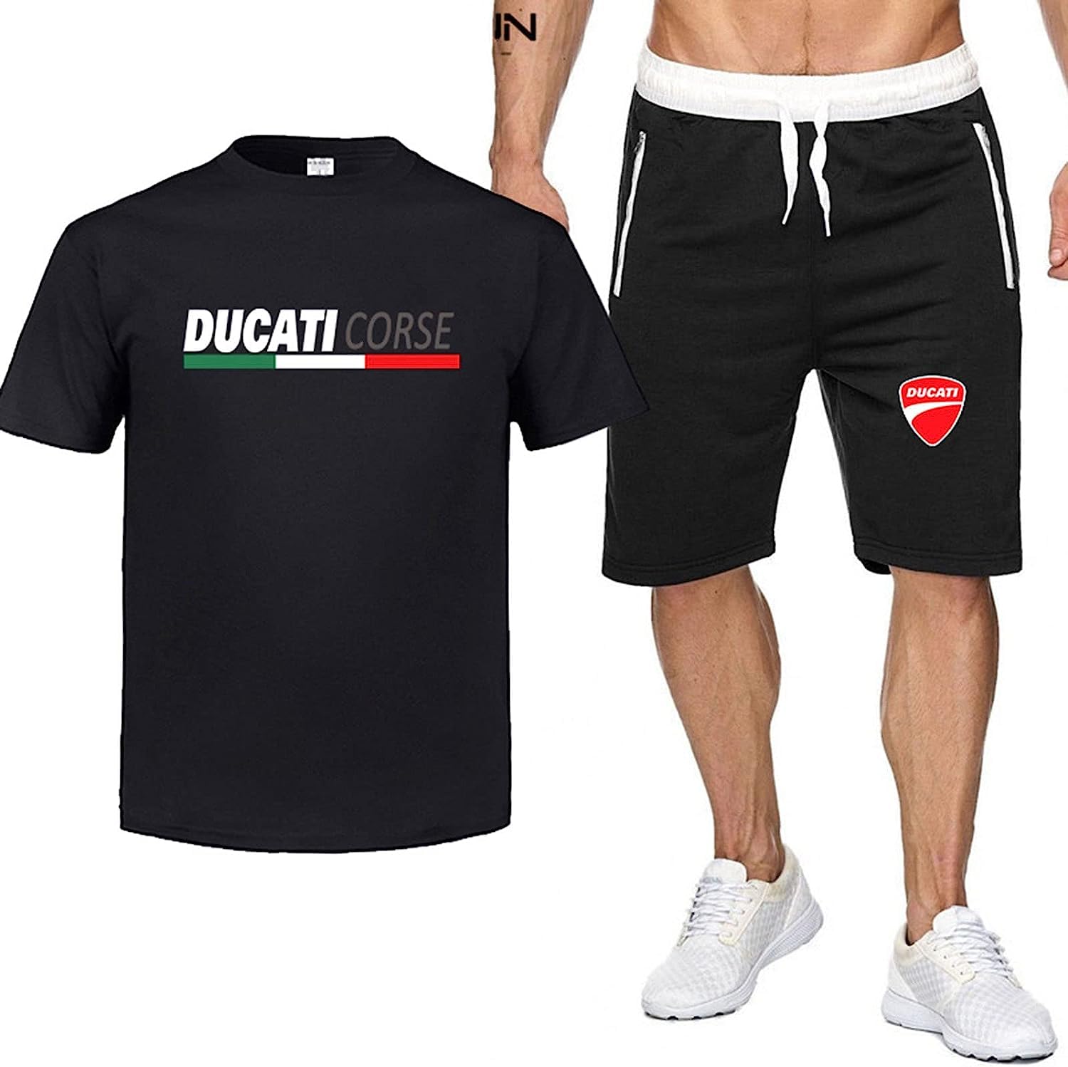 Ducati Print Polo Two-Piece T-Shirt & Shorts Set for Men & Women - Cotton Casual Tracksuit, Gym Hoodie Tee - Perfect for Fitness, Workout & Streetwear (Size XXL)