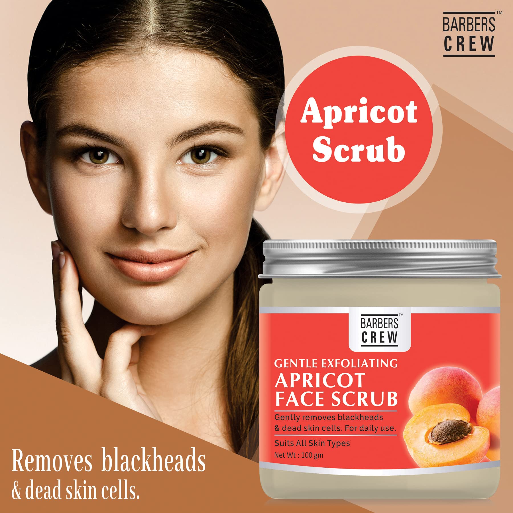 Barbers Crew Premium Apricot Facial Scrub - Exfoliating Dead Skin Remover & Skin Revitalizer - 100g - For Men's Grooming & Daily Skincare Routine