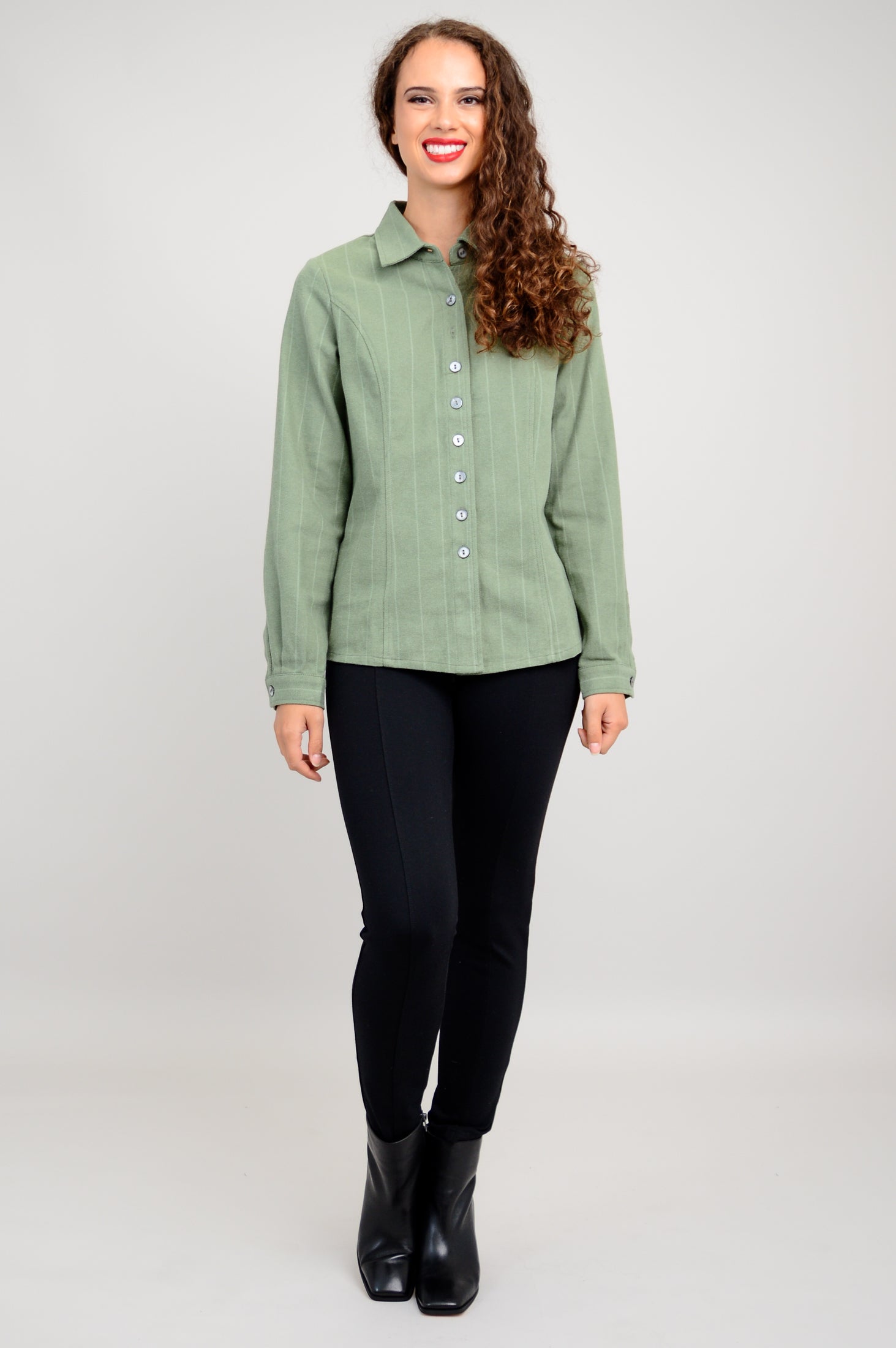 Alexis Top - Soft Khaki Flannel Shirt for Women | 100% Cotton Comfort | Perfect for Casual Wear & Layering
