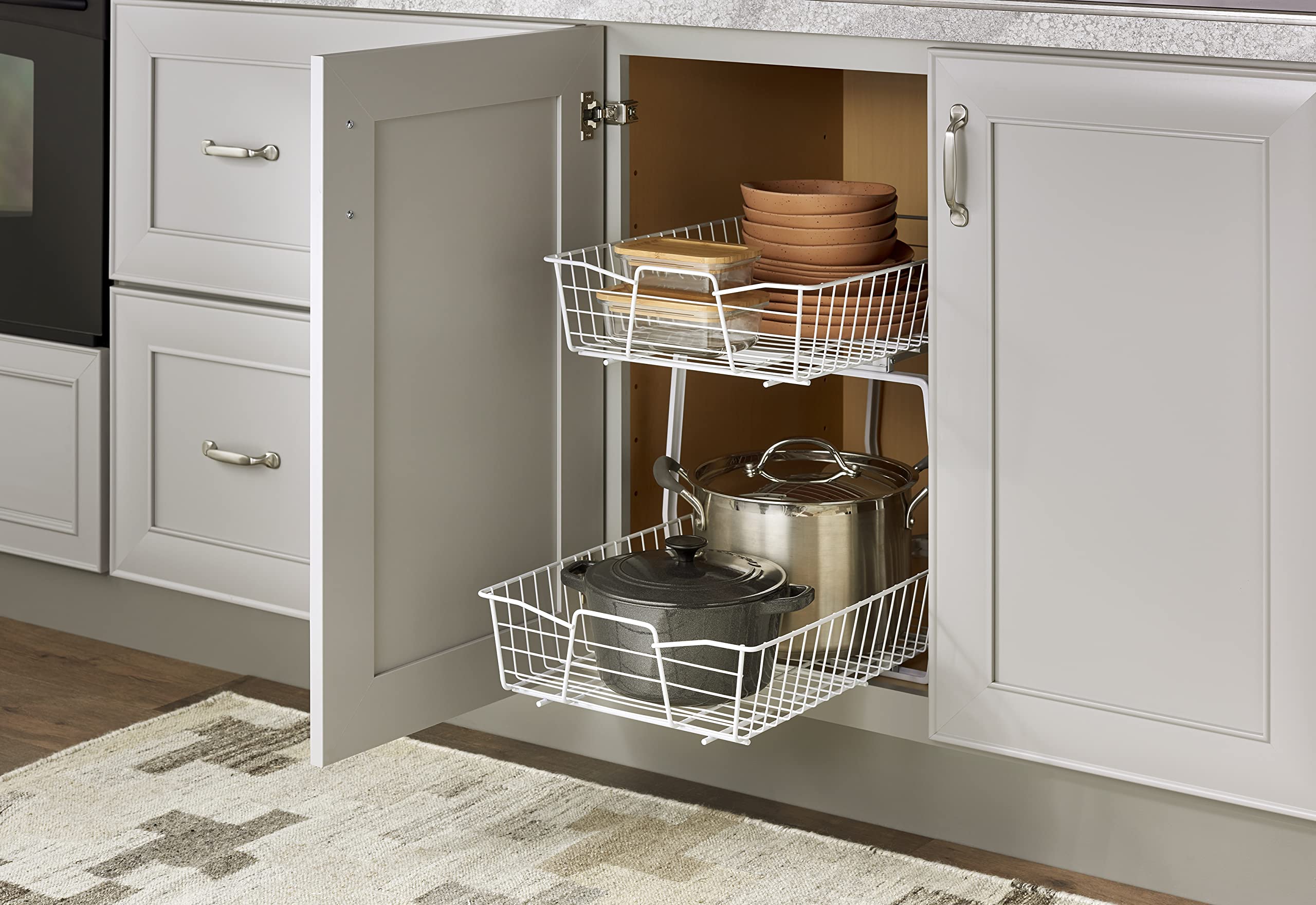 ClosetMaid 14 Inch 2-Tier Pull Out Cabinet Organizer - Heavy Duty Slide Out Pantry Shelves & Drawers for Kitchen, Bathroom Storage - White | Perfect for Spice Racks, Under Sink Organization & Pantry Storage Solutions