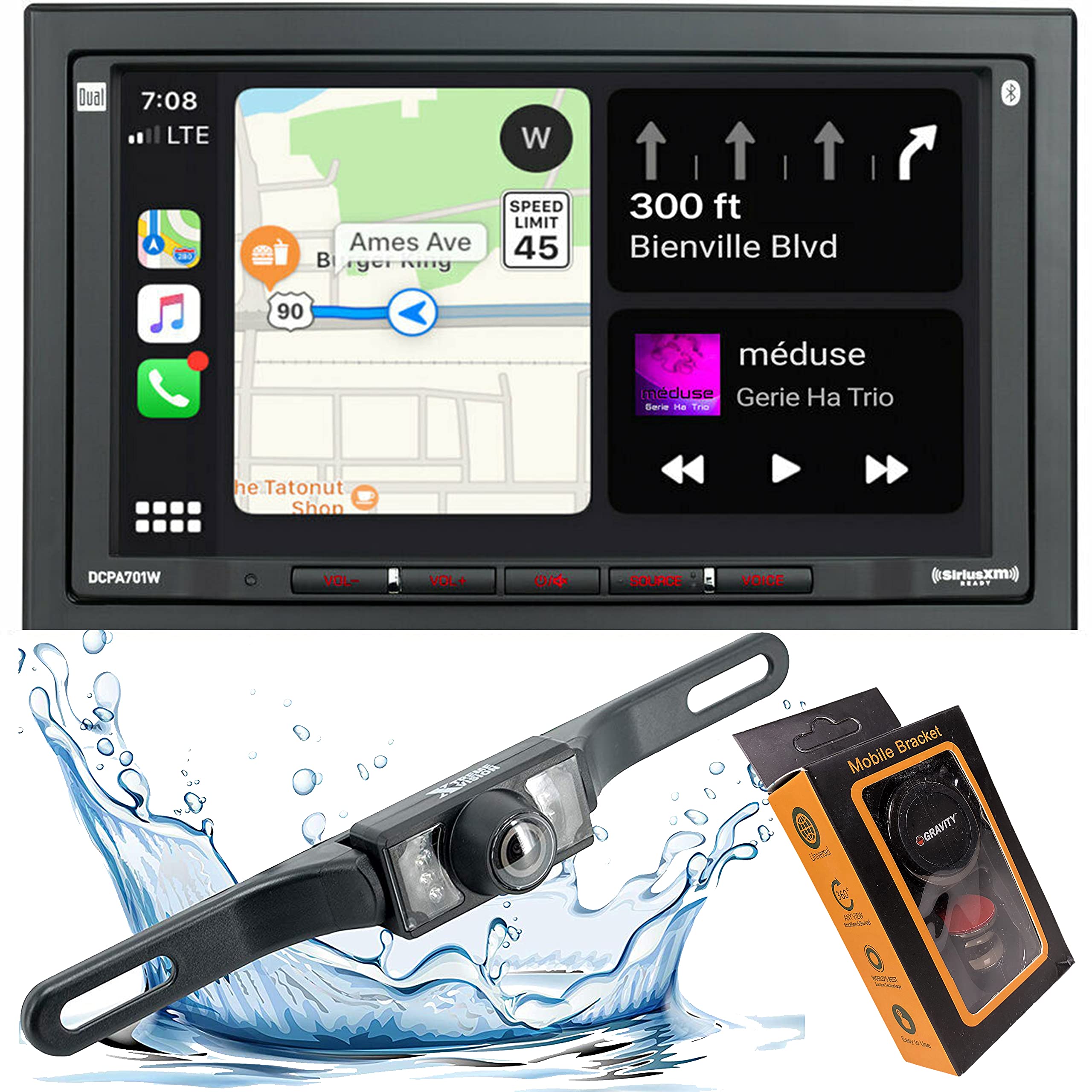 Dual DCPA701W 7-Inch Single-DIN Car Stereo with Bluetooth, Android Auto, Wireless CarPlay, WiFi, Built-in Gravity Phone Holder & Backup Camera - Perfect for Hands-Free Calling, Music Streaming & Safe Driving