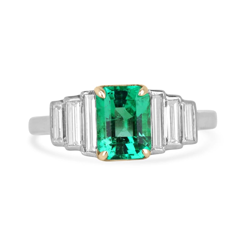 2.03 Carat Total Weight (TCW) 18K Gold 7-Stone Classic 950 Emerald & Diamond Engagement Ring for Women – Perfect for Proposals, Weddings & Anniversary Gifts