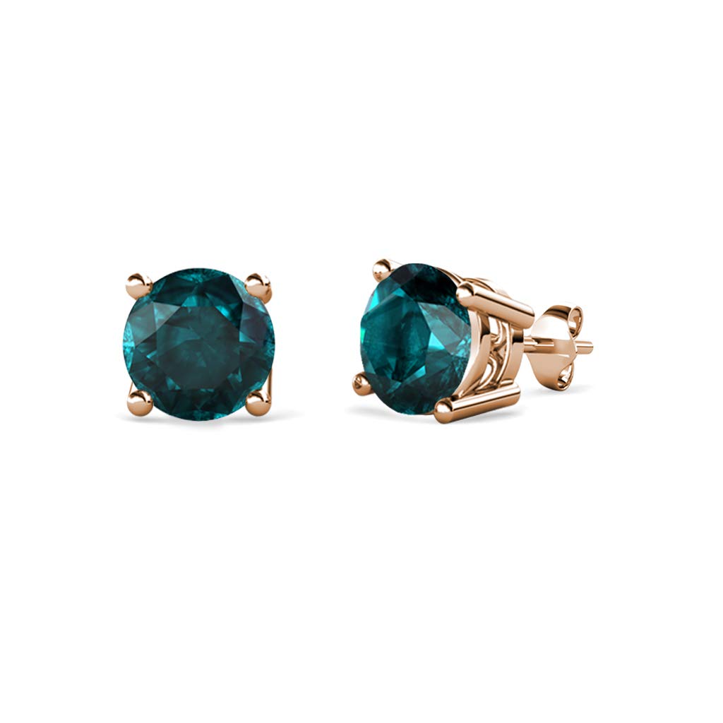 London Blue Topaz 1.00ctw Stud Earrings 14K Rose Gold Solitaire Four-Prong Setting - Perfect for Weddings, Anniversaries & Special Occasions