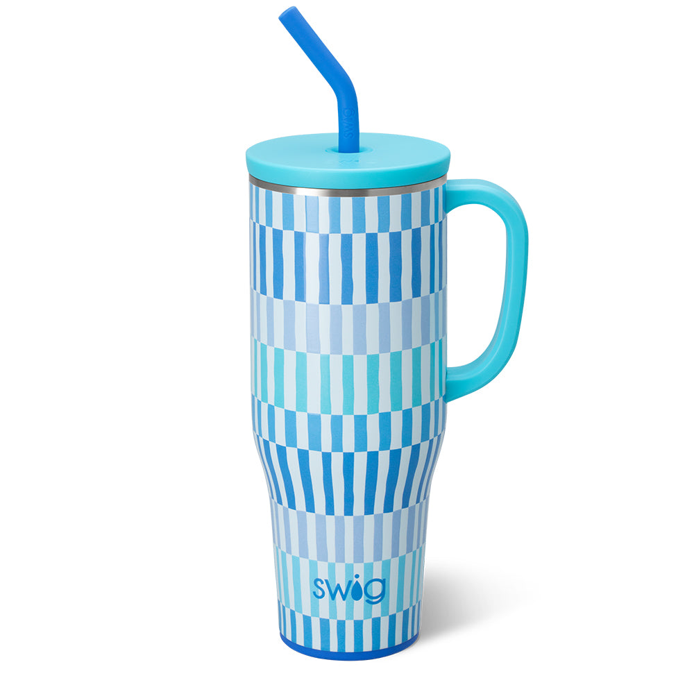 40oz Glacier Stripe Mega Mug - Extra Large Insulated Coffee Cup with Lid & Handle - Perfect for Hot/Cold Drinks at Home, Office or Camping