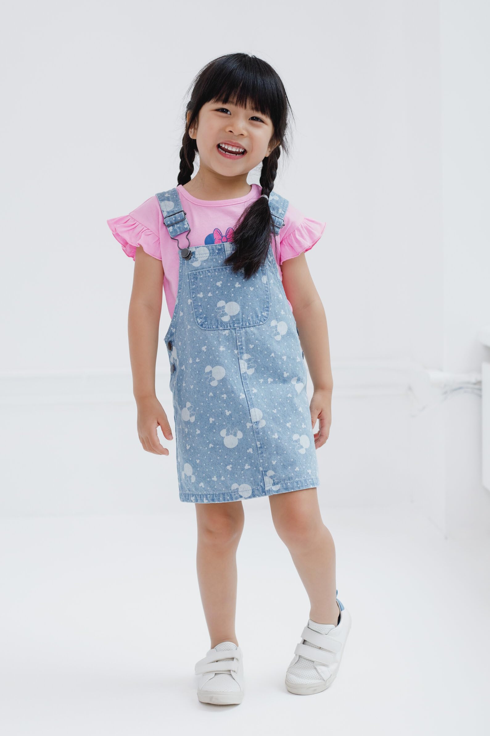 Disney Minnie Mouse Vintage Wash Denim Overalls & T-Shirt Outfit Set for Baby Girls (6-24 Months) - Cute Casual Playwear for Daycare & Family Outings