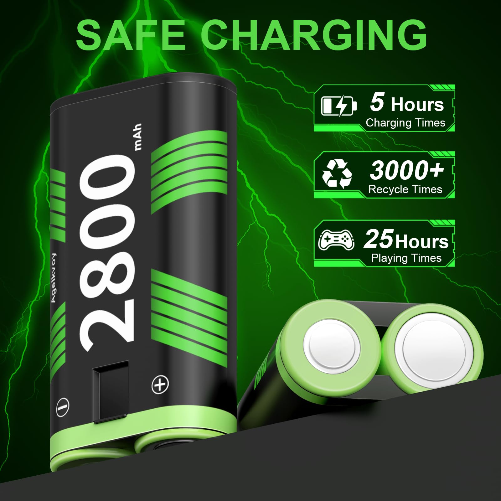 Xbox One Rechargeable Battery Pack - 4 x 2800mAh High Capacity Battery with Fast Charging Station | Lasts Up to 48 Hours | Compatible with Xbox Series X/S, Xbox One, Elite Controllers | Perfect for Gaming Marathons & Wireless Play
