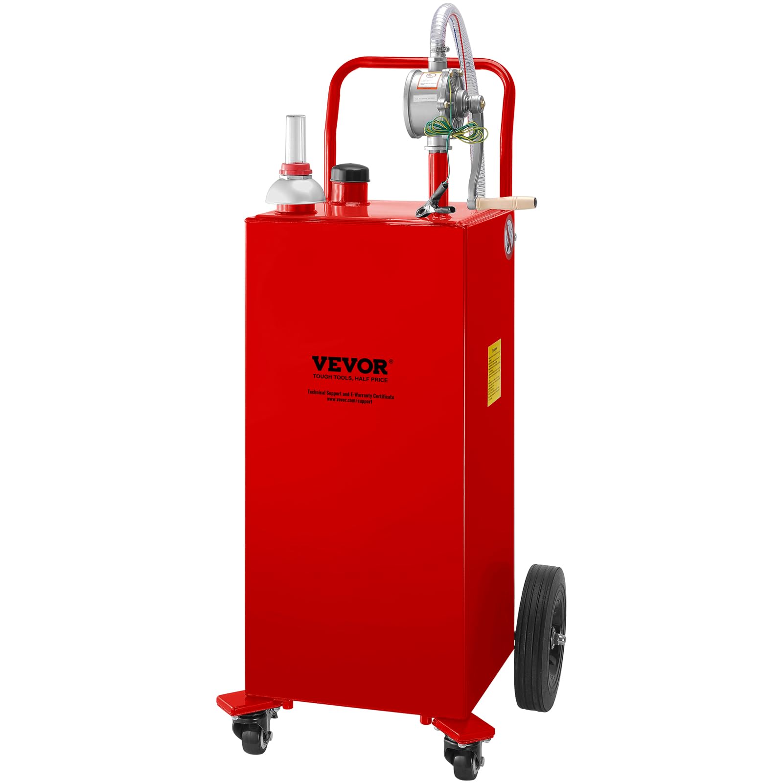 VEVOR 35 Gallon Gas Caddy with Manual Pump - Portable Fuel Storage Tank on Wheels for Gasoline & Diesel - Perfect for Cars, Lawn Mowers, ATVs, Boats & Outdoor Equipment - Red (Ideal for Garage, Farm, Construction Sites & Emergency Fuel Storage)