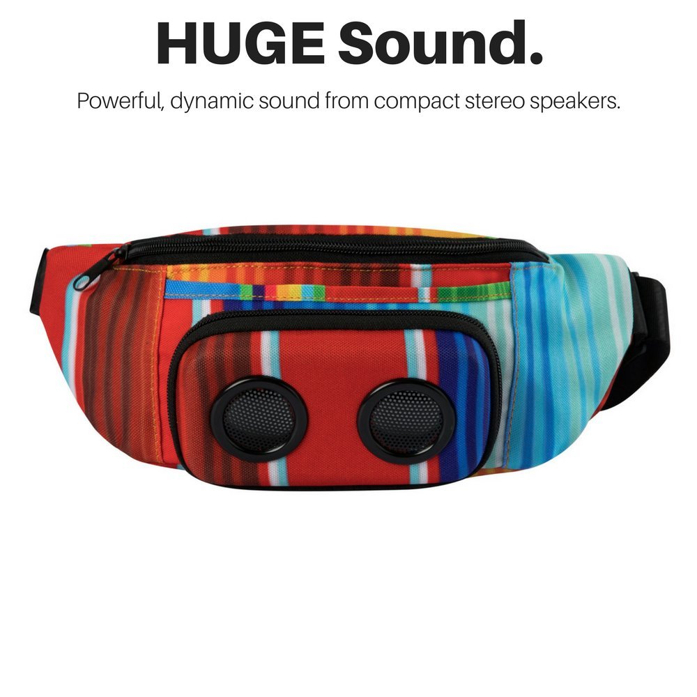 Bluetooth Fanny Pack with Built-in Speakers - Rechargeable Wireless Waist Pack for iPhone & Android - Perfect for Parties, Festivals, Raves, Beach & Boat Outings (Rainbow Color)