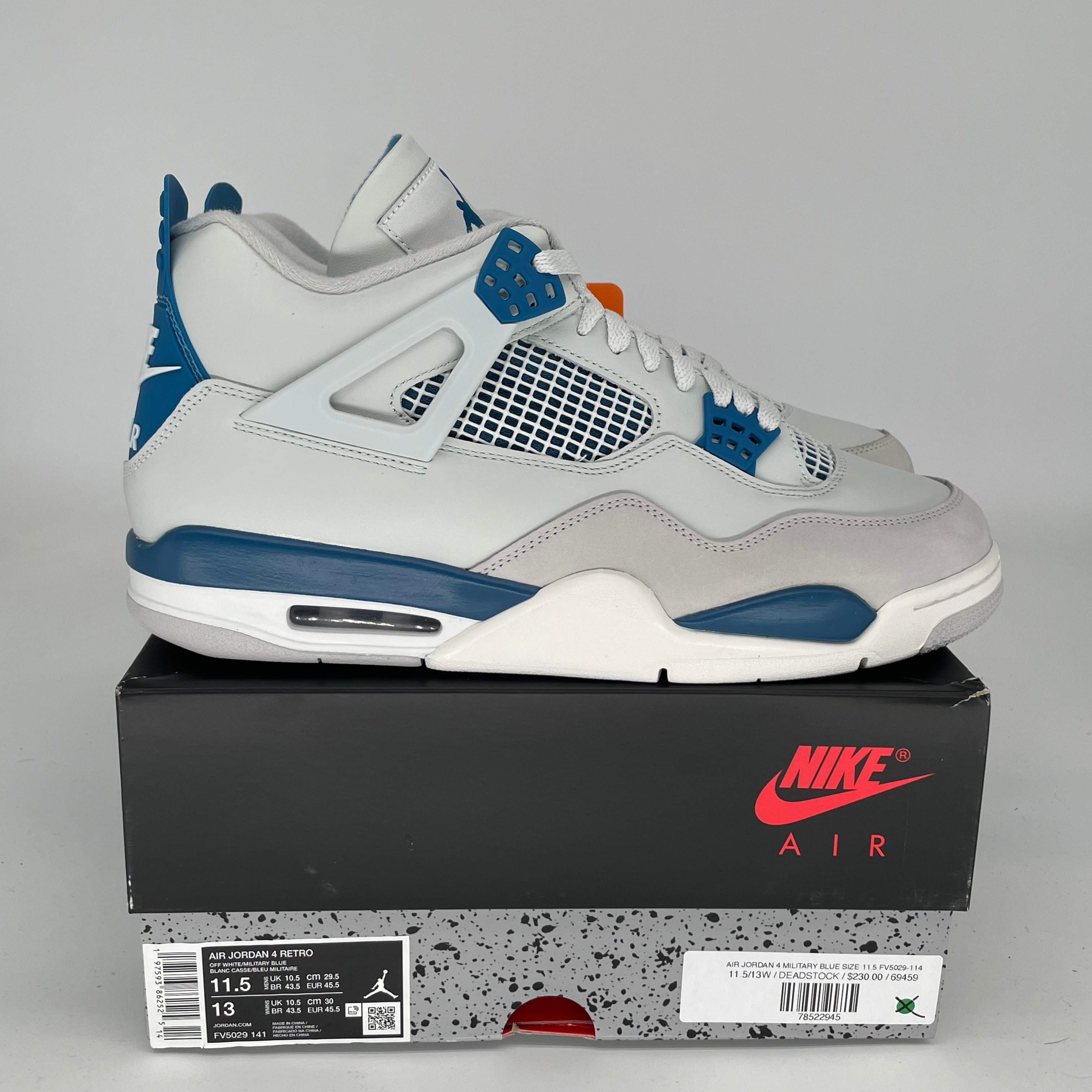 Original Air Jordan 4 Retro 'Military Blue' Men's Basketball Shoes Size 11.5 - FV5029-141 | Classic Sneakers for Streetwear, Sports & Casual Outfits