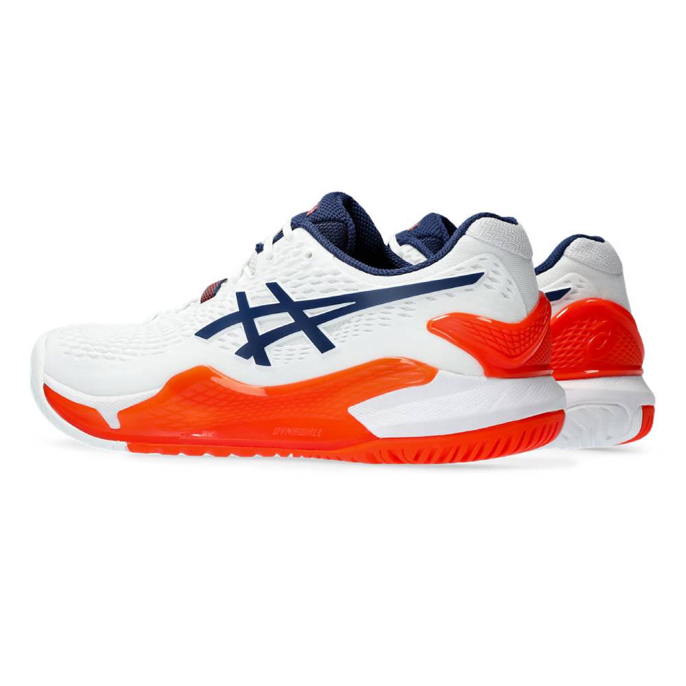 ASICS Gel Resolution 9 Men's Tennis Shoes - White/Blue/Orange - High-Performance Court Shoes for Competitive Play & Training - Perfect for Hard Court Tennis Matches & Gym Workouts
