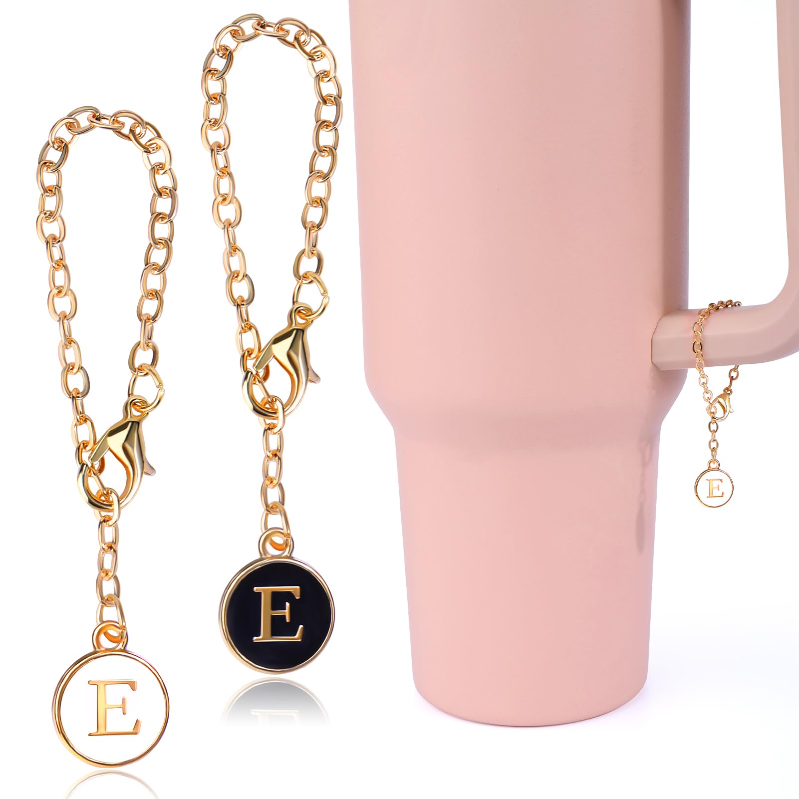 AIERSA 2Pcs Cup Charms Accessories for Stanley 40oz & 30oz Tumbler Handle - Personalized Name Tag Water Bottle Decorations with Letter E - Perfect for Travel, Office, Gym & Outdoor Activities