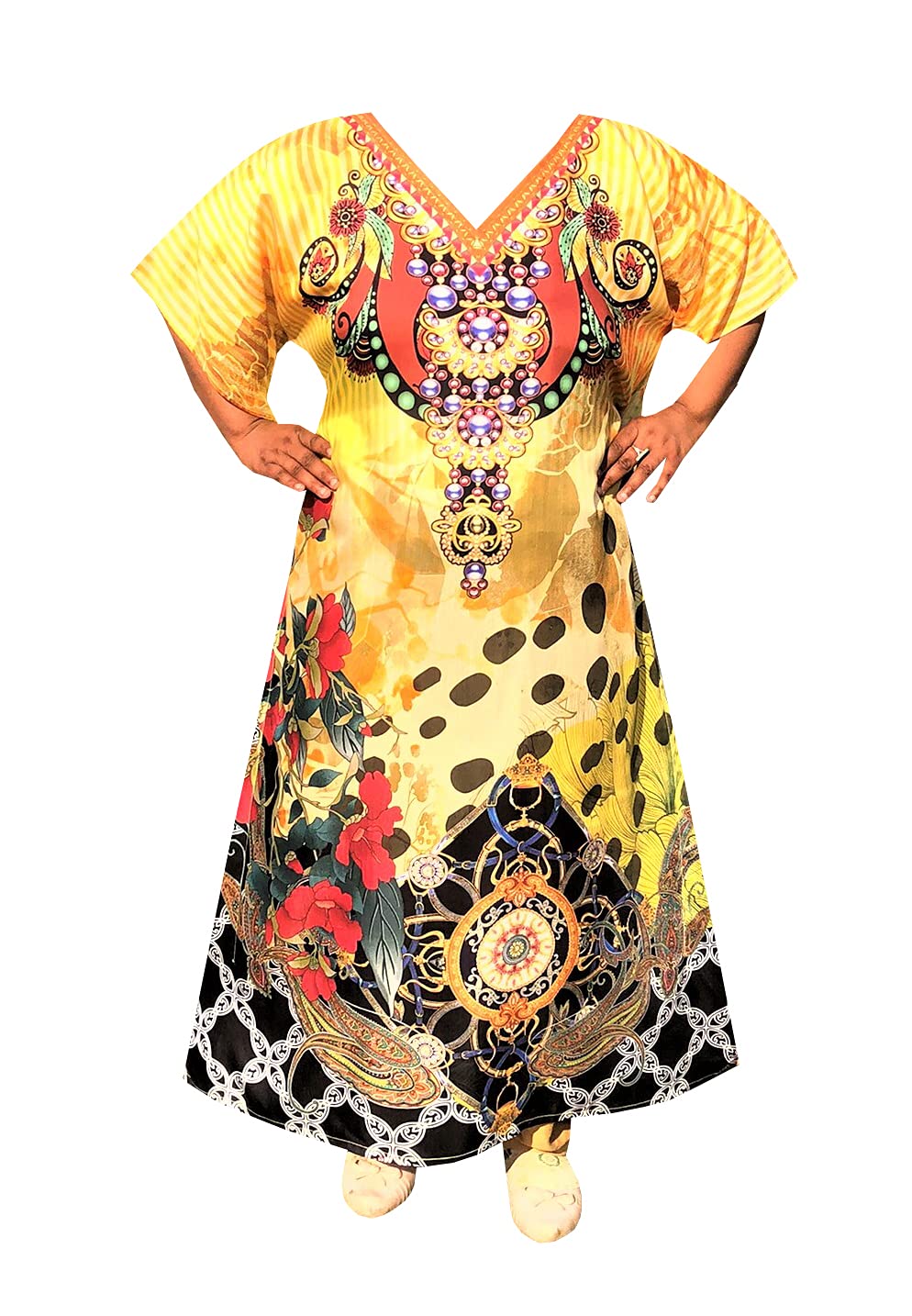 African Caftan Dresses for Women - Plus Size Boho Kaftan Loungewear & Beach Cover Up - Flowy Muumuu Dress for Summer Vacation, Pool Party, and Resort Wear