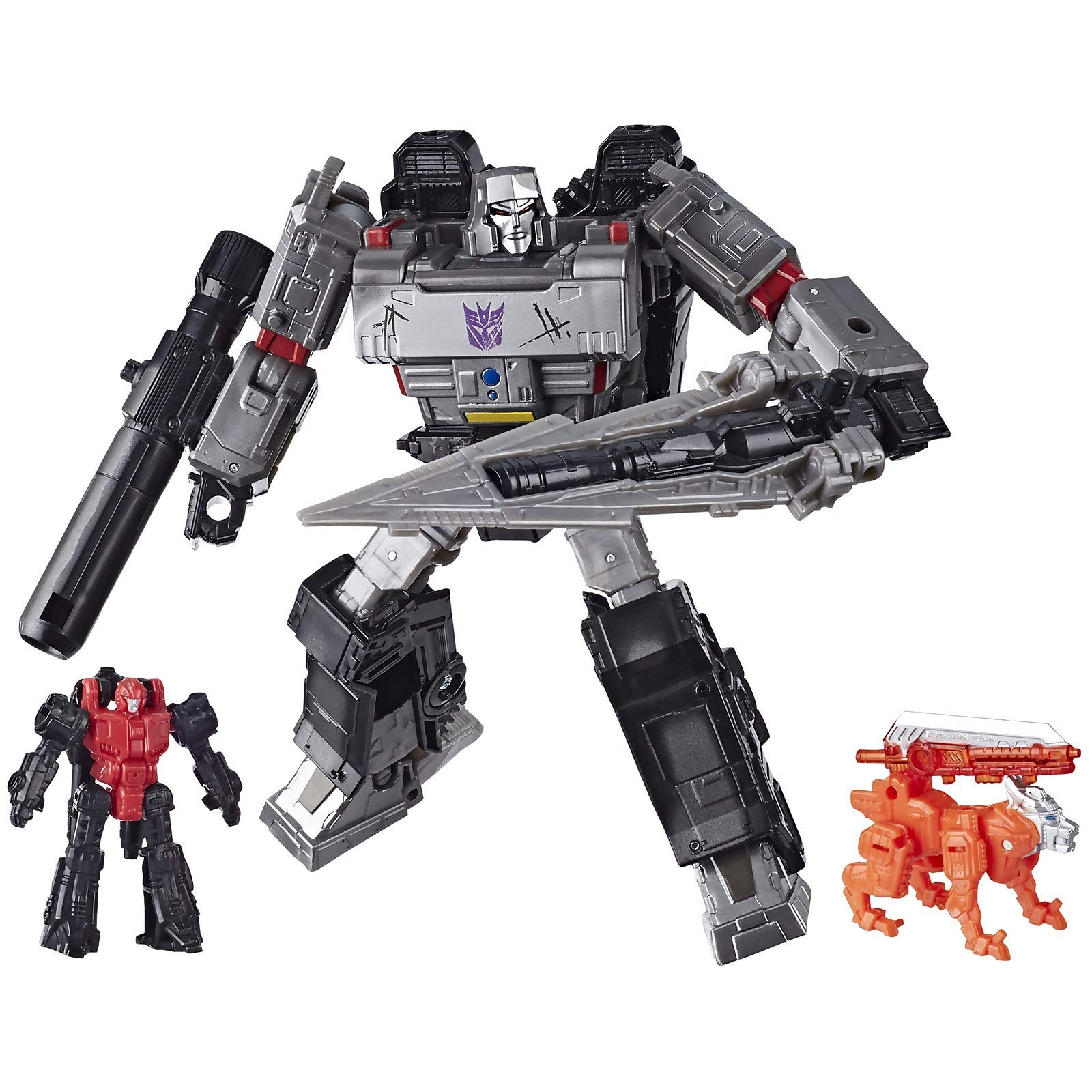 Transformers Netflix War for Cybertron Trilogy Voyager Class Megatron Action Figure 3-Pack with Pinpointer & Lionizer - Collectible Robot Toys for Display, Gifts, and Epic Battle Scenes