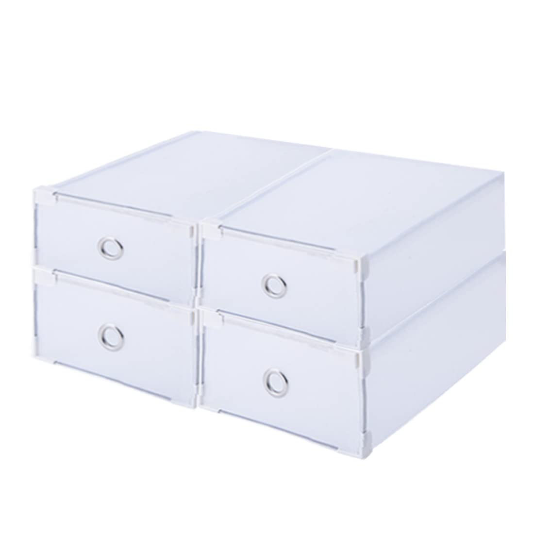 DinQ Semi-Transparent Space-Saving Sackable Shoe Storage Lockers - Closet Organizer for Sports Shoes, Sneakers & Footwear (Small, 4-Pack) - Perfect for Bedroom, Dorm & Entryway Organization