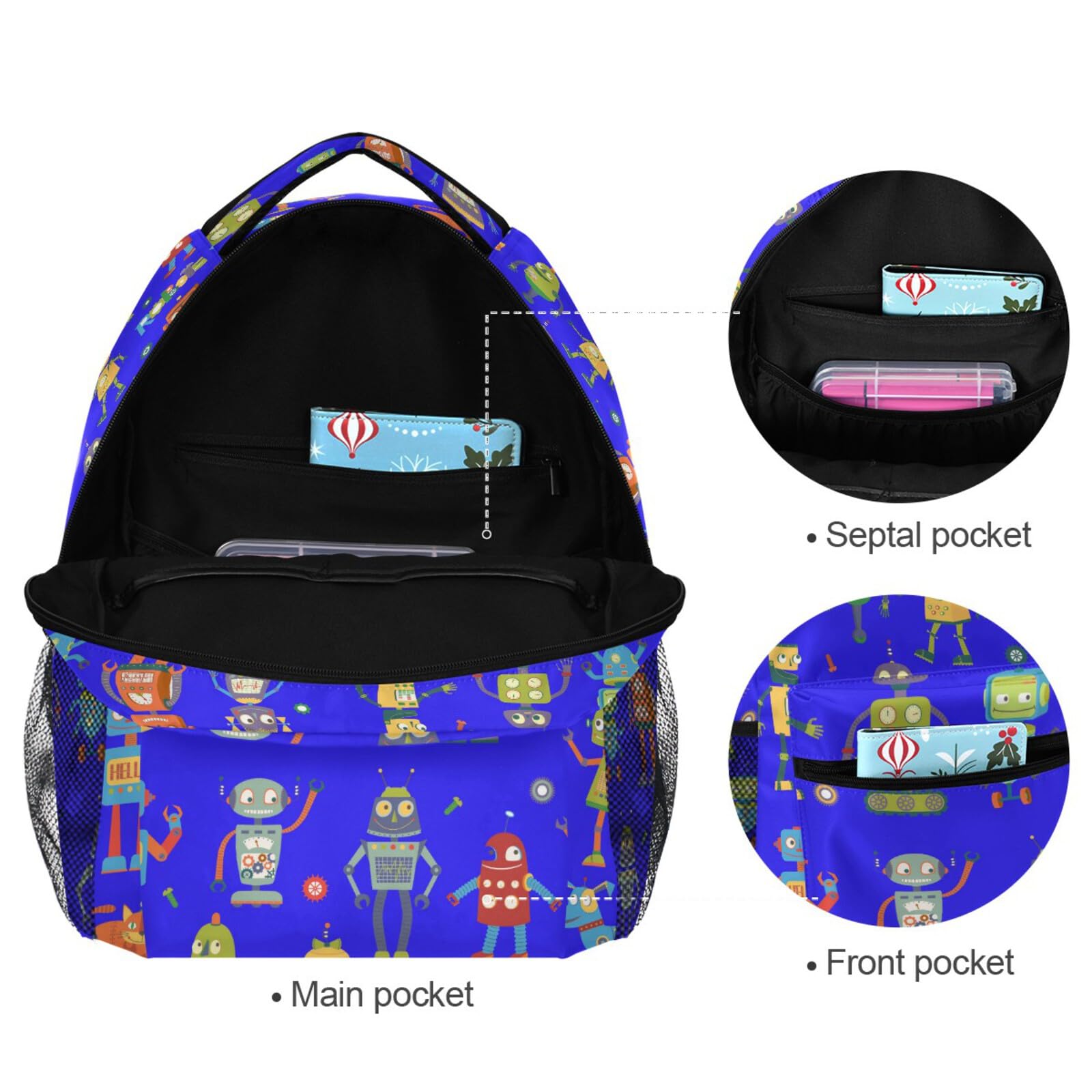 ZZKKO Cartoon Robot Backpack for Boys & Girls - Durable School Book Bag, Travel Daypack for Hiking, Camping, Work & Laptop - Deep Blue | Perfect for Students, Commuters & Outdoor Adventures