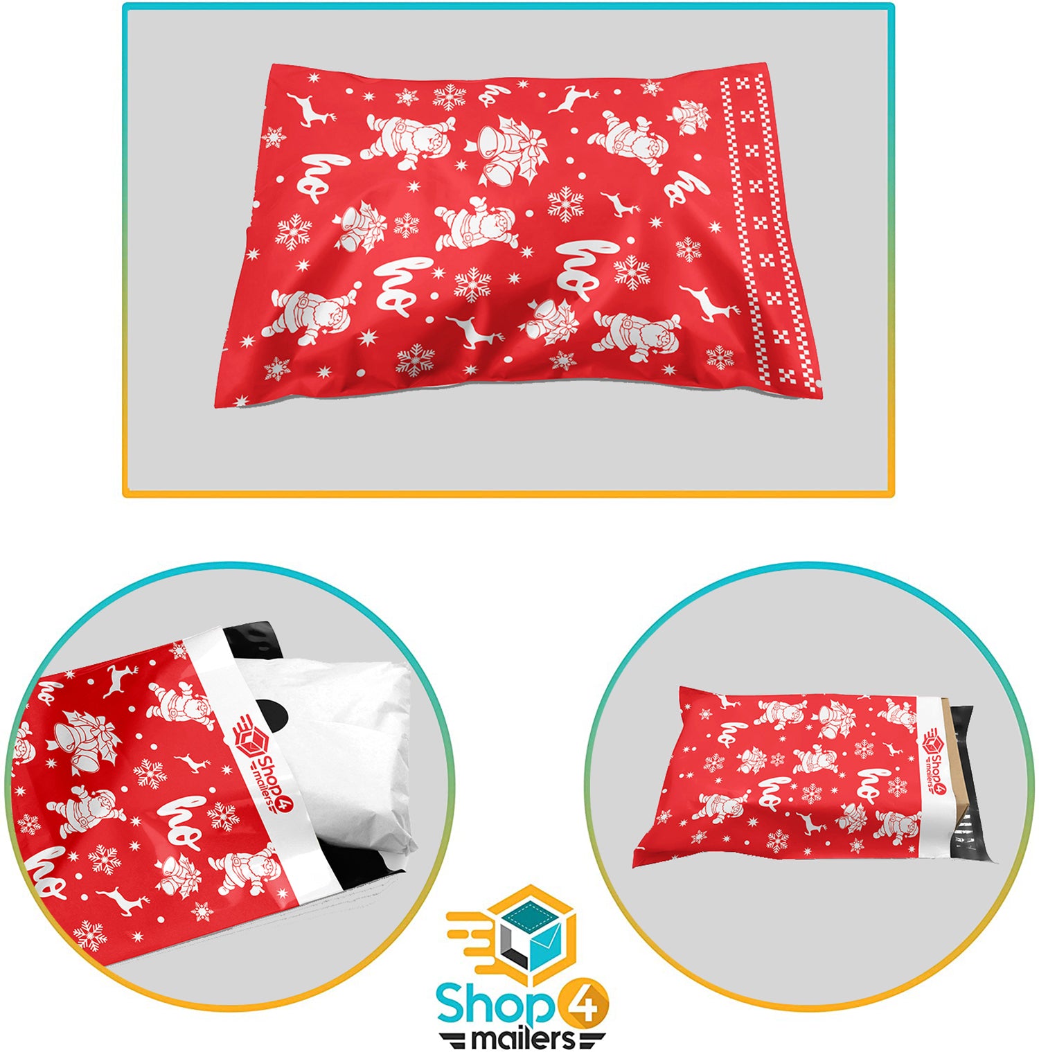 Shop4Mailers 10x13 Santa Claus Ho Ho Ho Christmas Holiday Poly Mailer Envelopes - 2 Mil Thick Durable Shipping Bags for Holiday Gifts, Greeting Cards & Ecommerce Packages