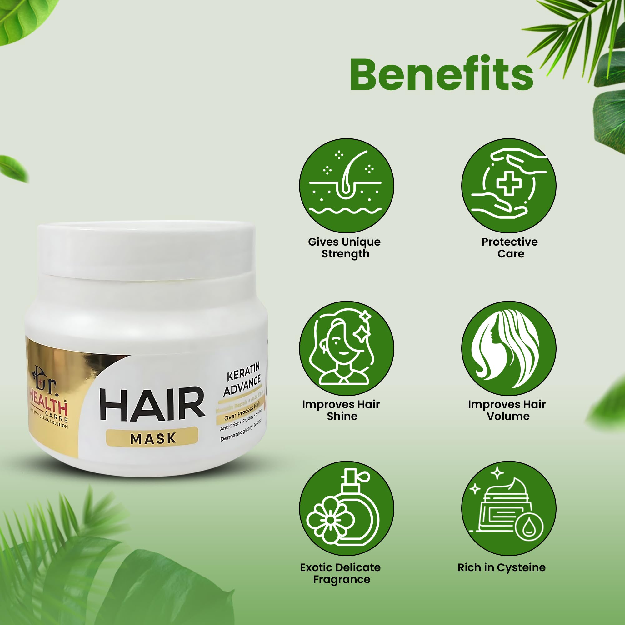 Dr. Health Care Keratin Advanced Hair Mask (17.6 oz) with Almond Oil & Wheat Protein - Deep Repair & Conditioning Treatment for Softer, Smoother, Shinier Hair - Ideal for Damaged, Dry, or Frizzy Hair at Home or Salon Use