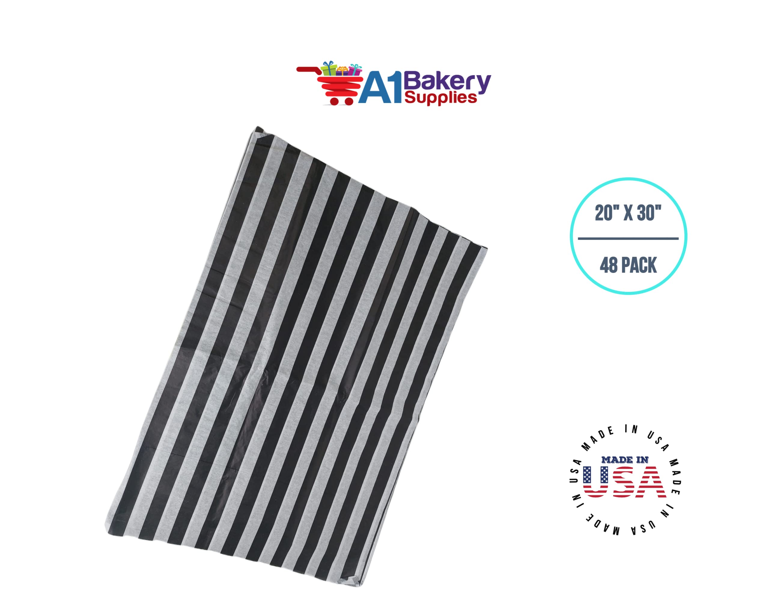 Premium Black & White Striped Tissue Paper 20x30 Inches - Bulk 48 Pack for Gift Wrapping, Party Decorations & Craft Projects