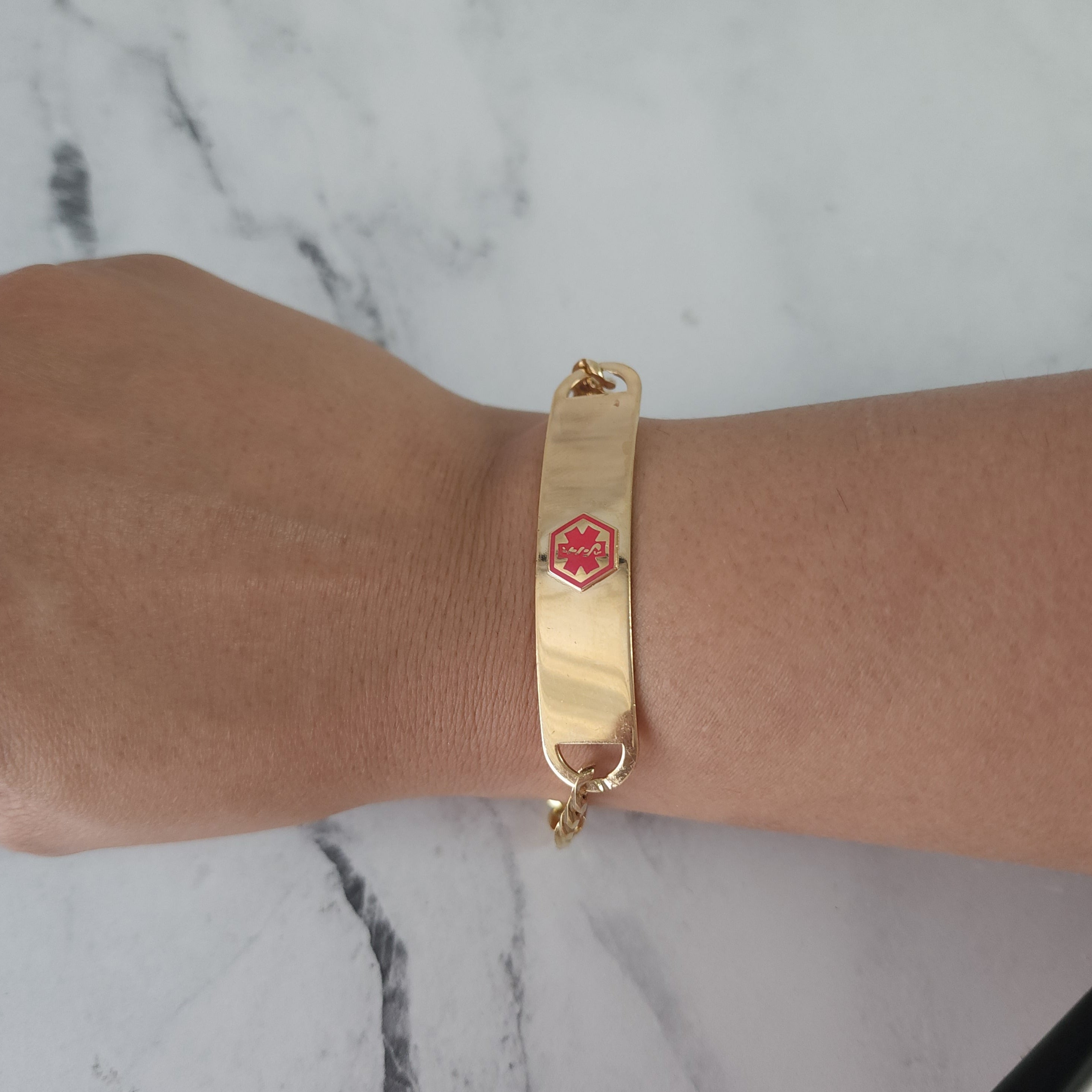 14k Yellow Gold Medical Alert Bracelet with Figaro Chain - Stylish & Durable Emergency ID Jewelry for Seniors, Allergies & Medical Conditions