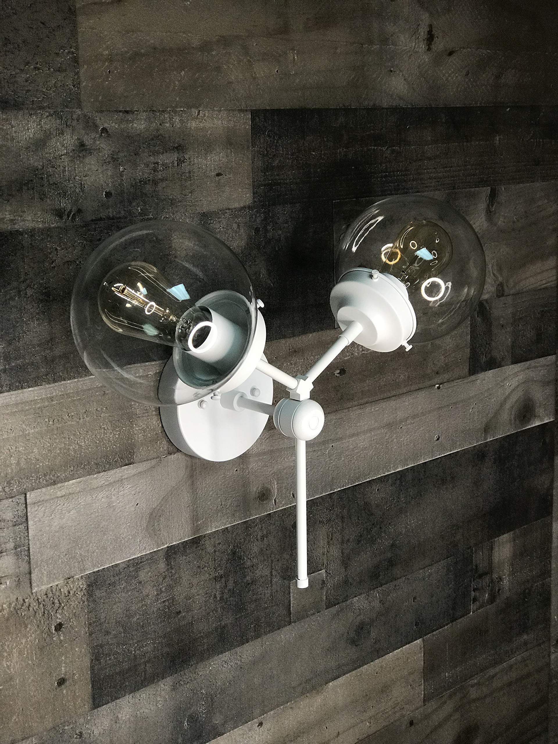 Vintage Mid Century Modern Double 6 Inch Wall Sconce - Clear Brass Finish LED Lighting Fixture for Bedroom, Living Room & Hallway