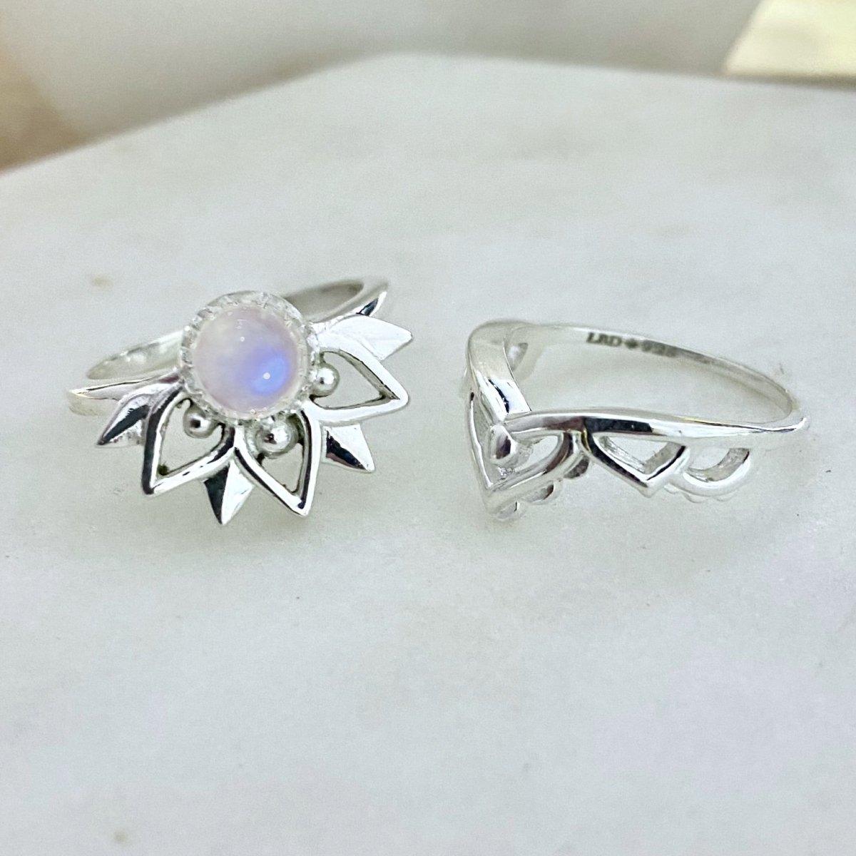 Boho Moonstone Ring Set for Women - Elegant Inflorescence Design, Sterling Silver Stackable Rings - Perfect for Boho Chic, Wedding, Party & Everyday Wear
