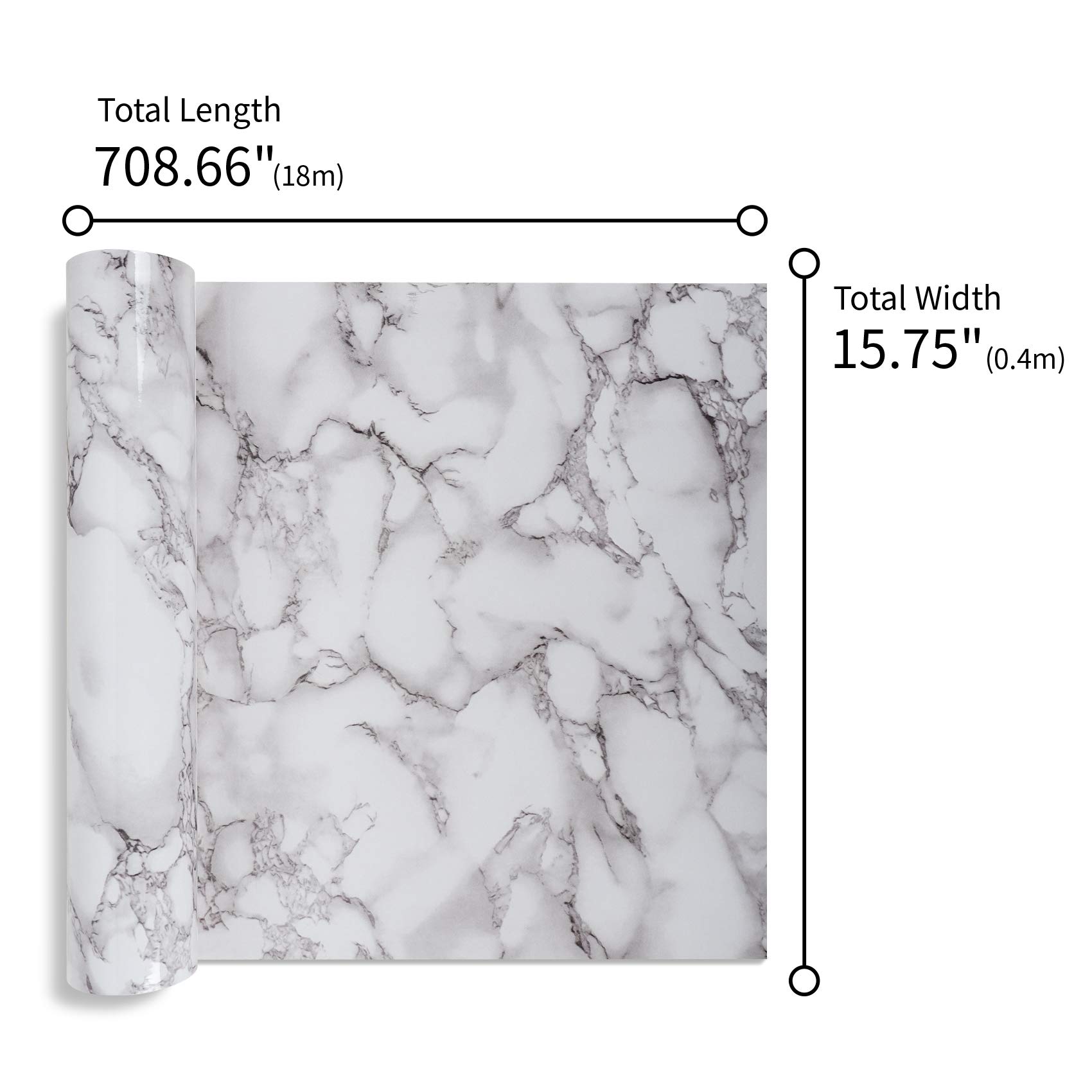 VEELIKE Grey Marble Contact Paper - Waterproof Self-Adhesive Peel & Stick Wallpaper for Countertops, Cabinets, Kitchen, Bedroom - Removable White Marble Vinyl Wrap (15.7