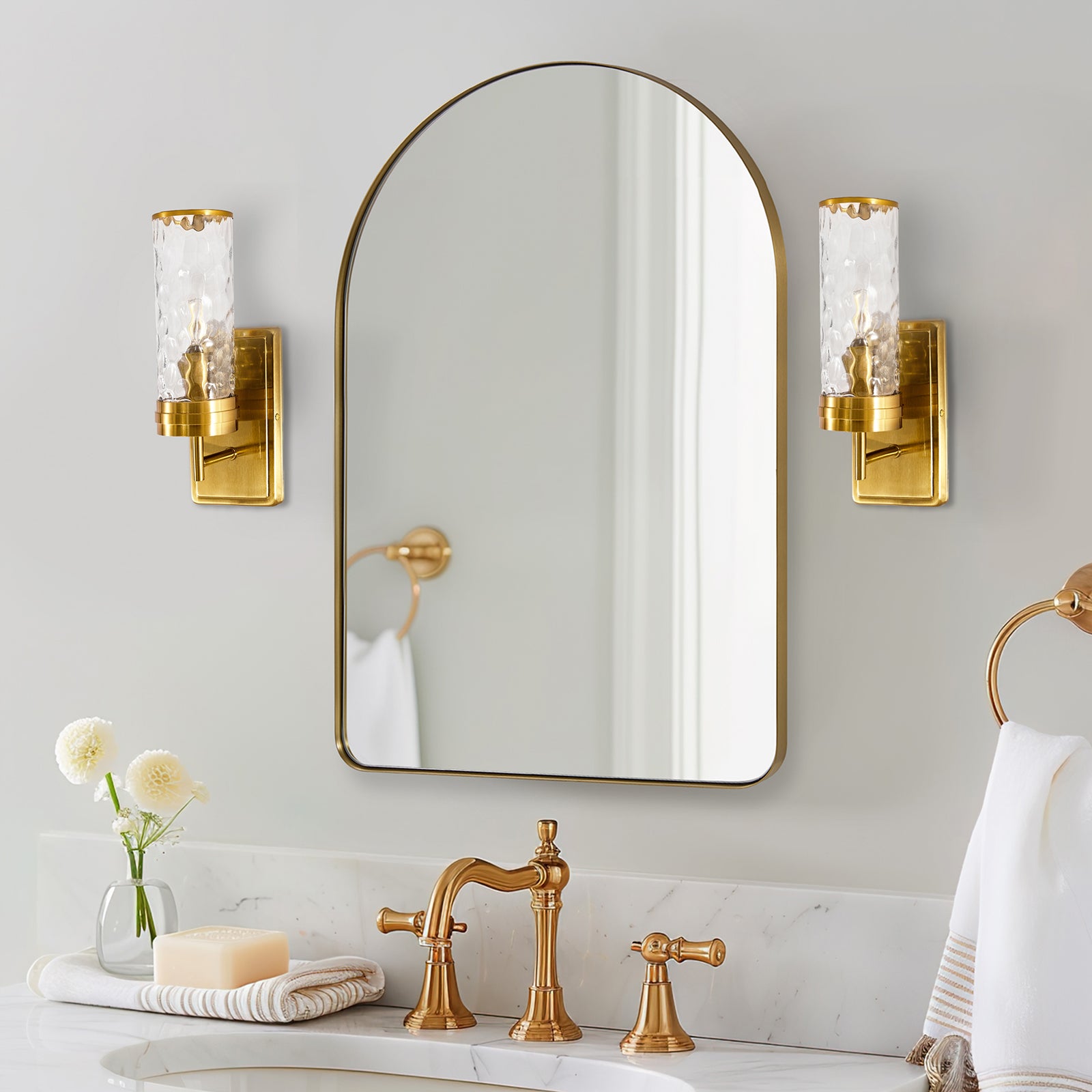 Modern Tube Hammered Glass Shade Wall Sconces - Bathroom Vanity Lights, Bedroom Accent Lighting, Hallway Wall Lamps for Home Decor (Set of 2) - Perfect for Creating Ambient Lighting in Living Rooms, Dining Areas and Entryways