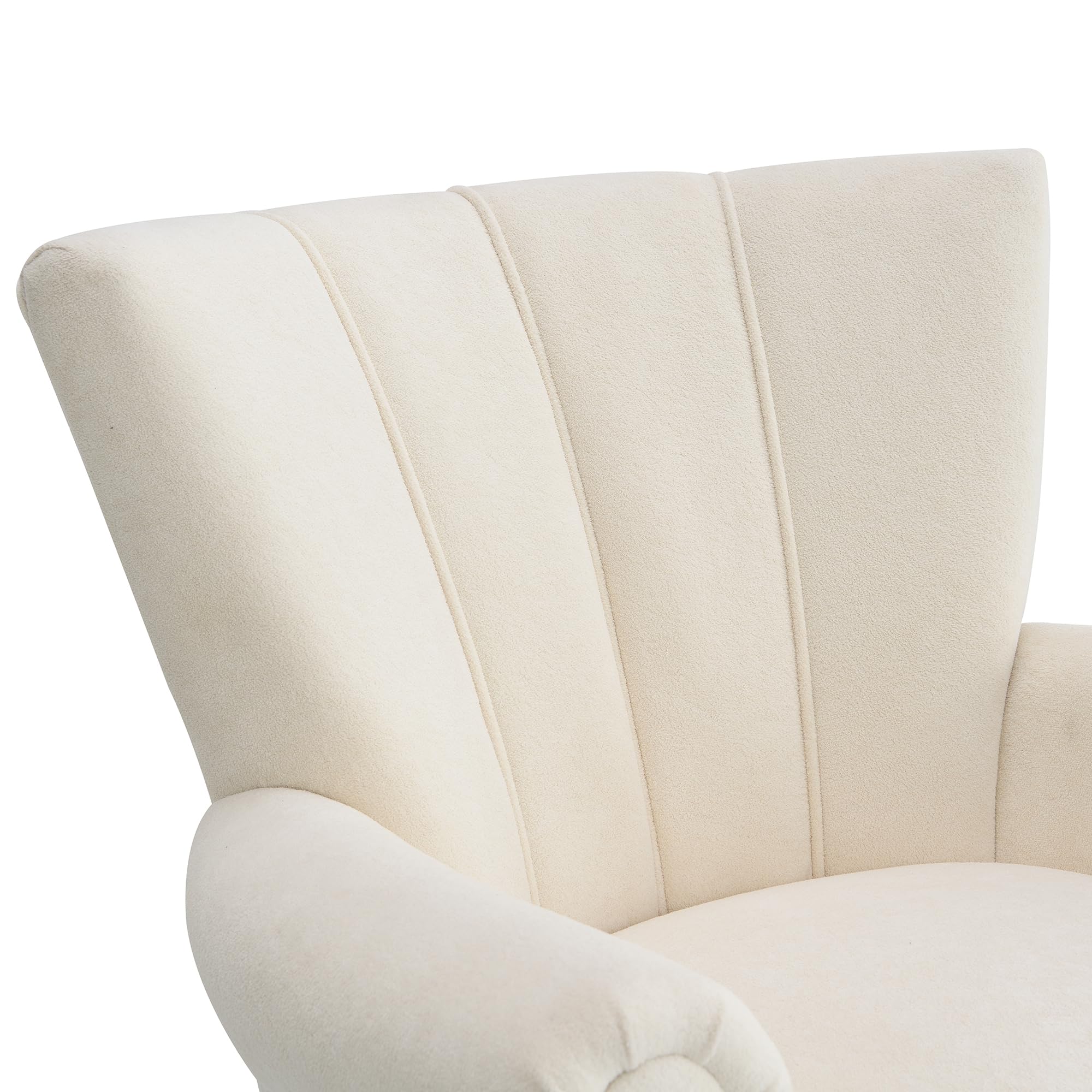 Modern Channel Tufted Accent Chair with Rolling Arms - High Back Upholstered Club Armchair with Solid Wood Legs - Comfortable Living Room & Bedroom Furniture - Perfect for Reading Nook, Home Office or Lounge Area - Beige