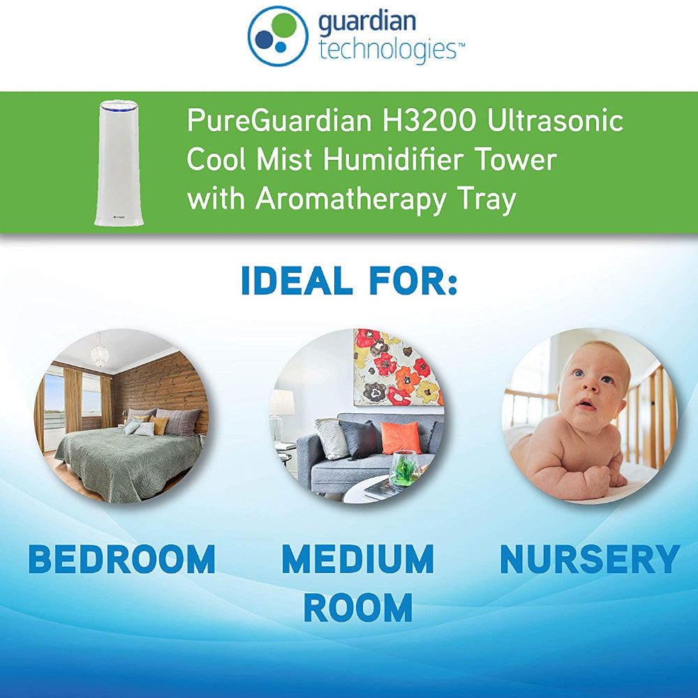PURE GUARDIAN H3200WAR Ultrasonic Cool Mist Humidifier - Refurbished with Home Essentials Warranty | Quiet Operation for Bedroom, Nursery & Office | Relieves Dry Air & Allergies