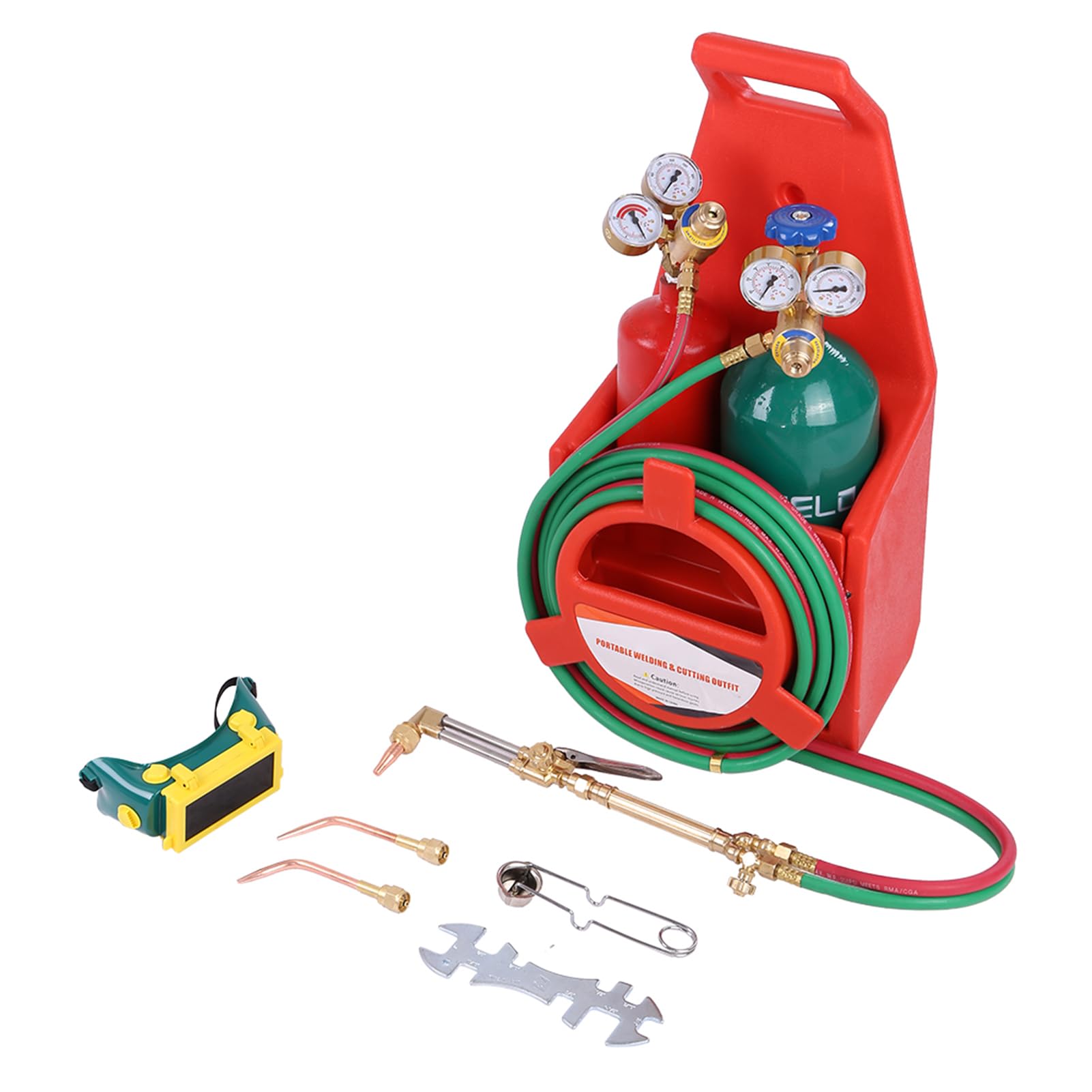 Professional Oxygen Acetylene Torch Kit - Portable Welding & Cutting Torch Set with Gauge, Gas Tank Tote & Long Pipe Brass Nozzle - Ideal for Metal Fabrication, HVAC Repair & DIY Welding Projects