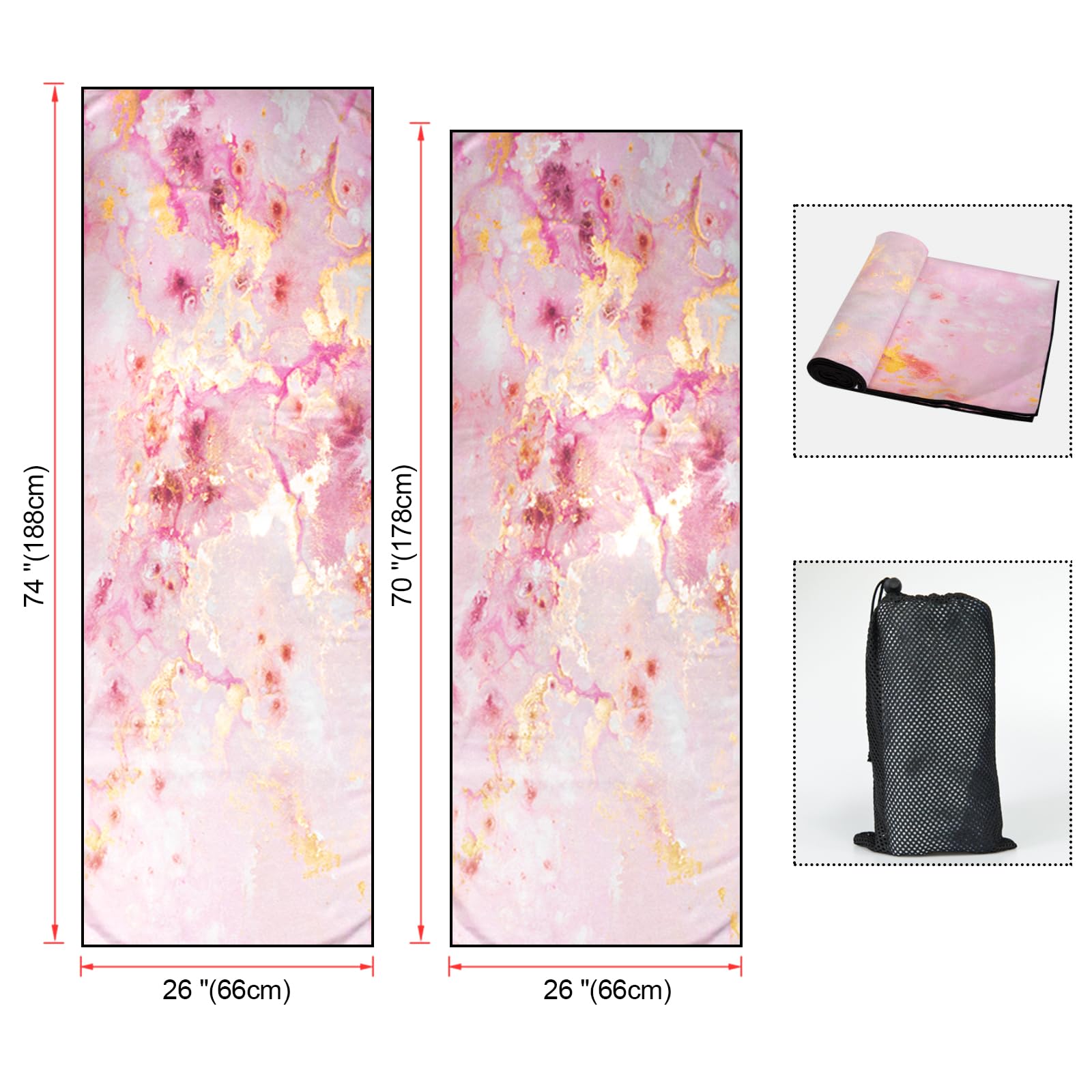 Non-Slip Rose Gold Yoga Towel with Corner Pockets - 70