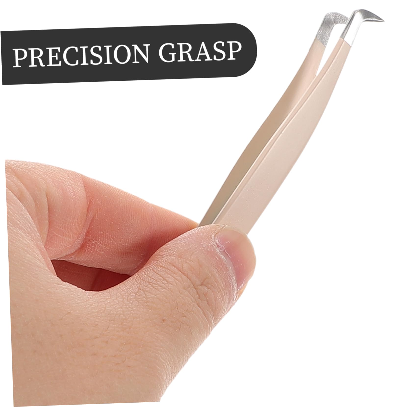 Bent Tip Eyelash Tweezers for False Eyelash Application & Removal - Professional Makeup Tool for Lash Extensions & DIY - Precision Curved Design for Easy Use at Home or Salon (Beige)