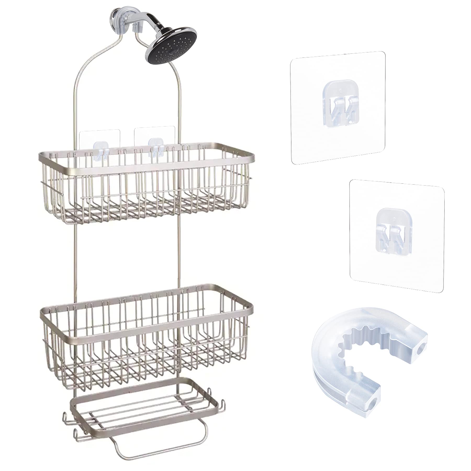 YeeBeny Shower Caddy Connector with 2 Adhesive Stickers - Heavy Duty Hook Mount for Bathroom Shelf - Compatible with Zenna Home, GeekDigg & Decobros Shower Organizers - Perfect for Small Bathroom Storage and Shower Caddy Basket Installation